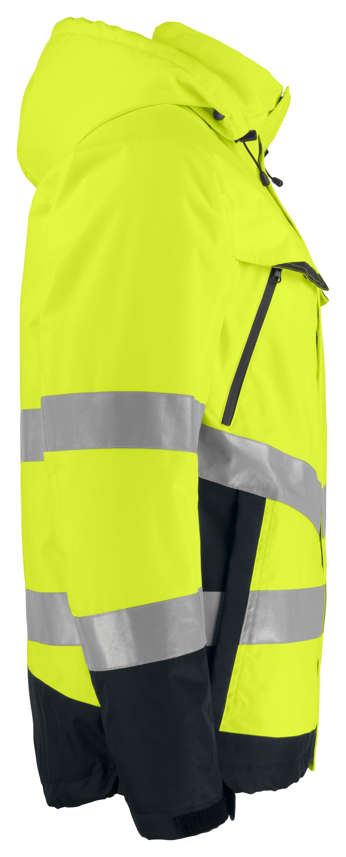 ProJob 6441 Gefütterter Wind- und Wasserdichter Warnschutz Parka EN ISO 20471 Klasse 3 / EN ISO 343 Gelb/Schwarz, Seitenansicht links