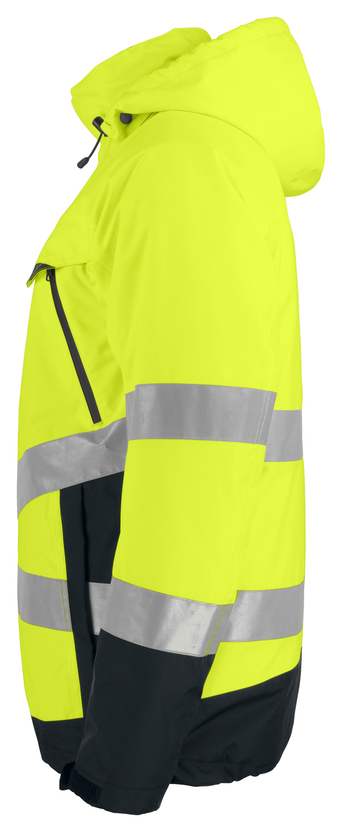 ProJob 6441 Gefütterter Wind- und Wasserdichter Warnschutz Parka EN ISO 20471 Klasse 3 / EN ISO 343 Gelb/Schwarz, Seitenansicht rechts