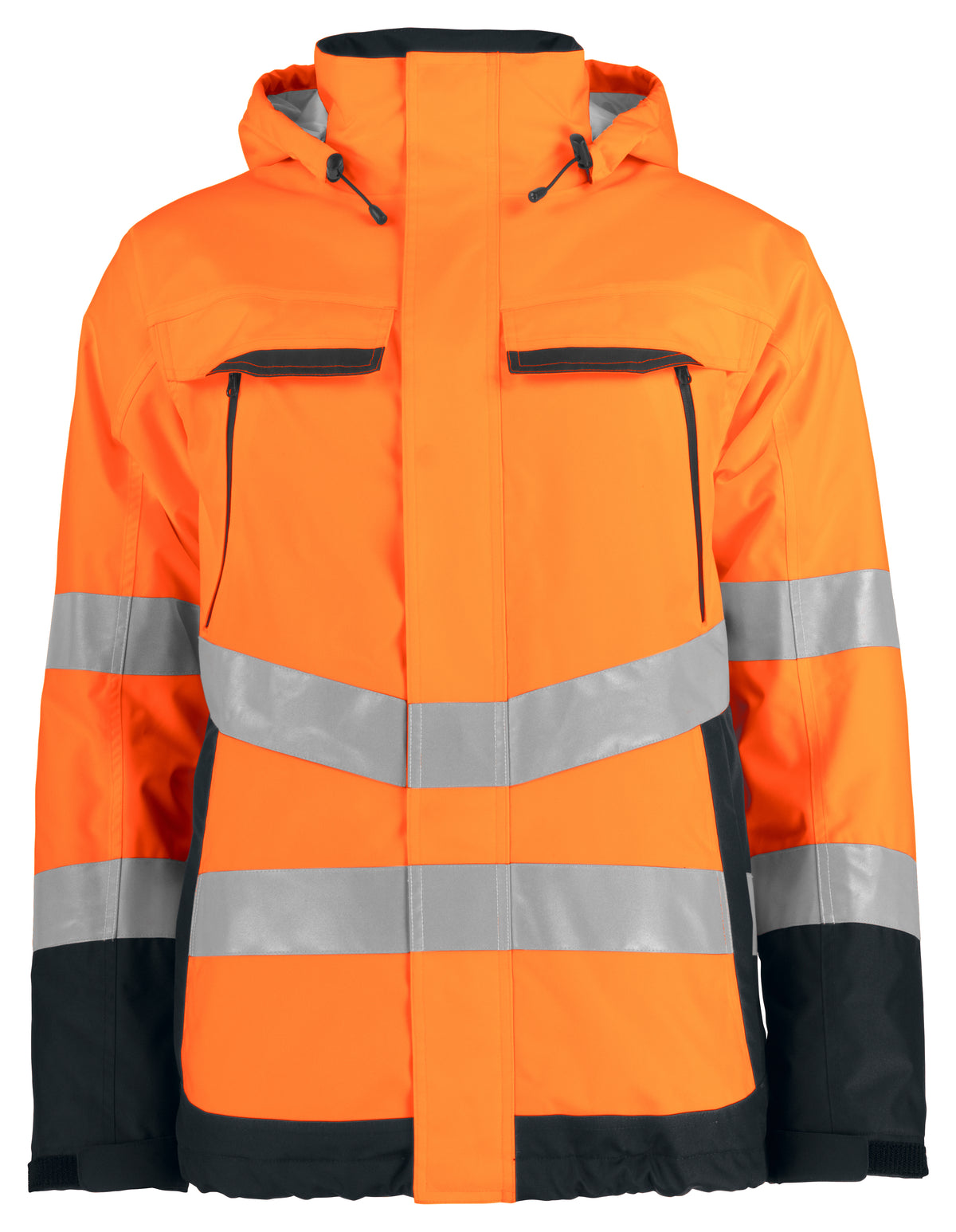 ProJob 6441 Gefütterter Wind- und Wasserdichter Warnschutz Parka EN ISO 20471 Klasse 3 / EN ISO 343 Orange/Schwarz, Vorderansicht