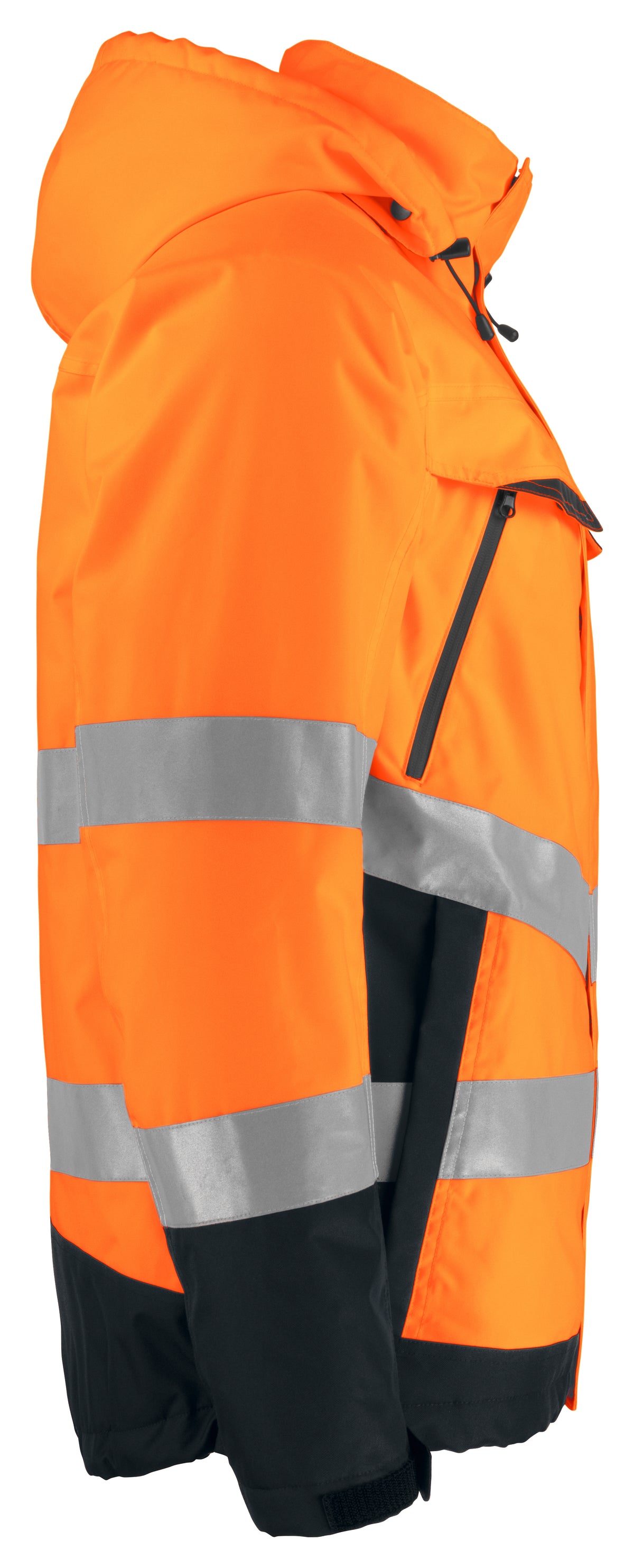 ProJob 6441 Gefütterter Wind- und Wasserdichter Warnschutz Parka EN ISO 20471 Klasse 3 / EN ISO 343 Orange/Schwarz, Seitenansicht links