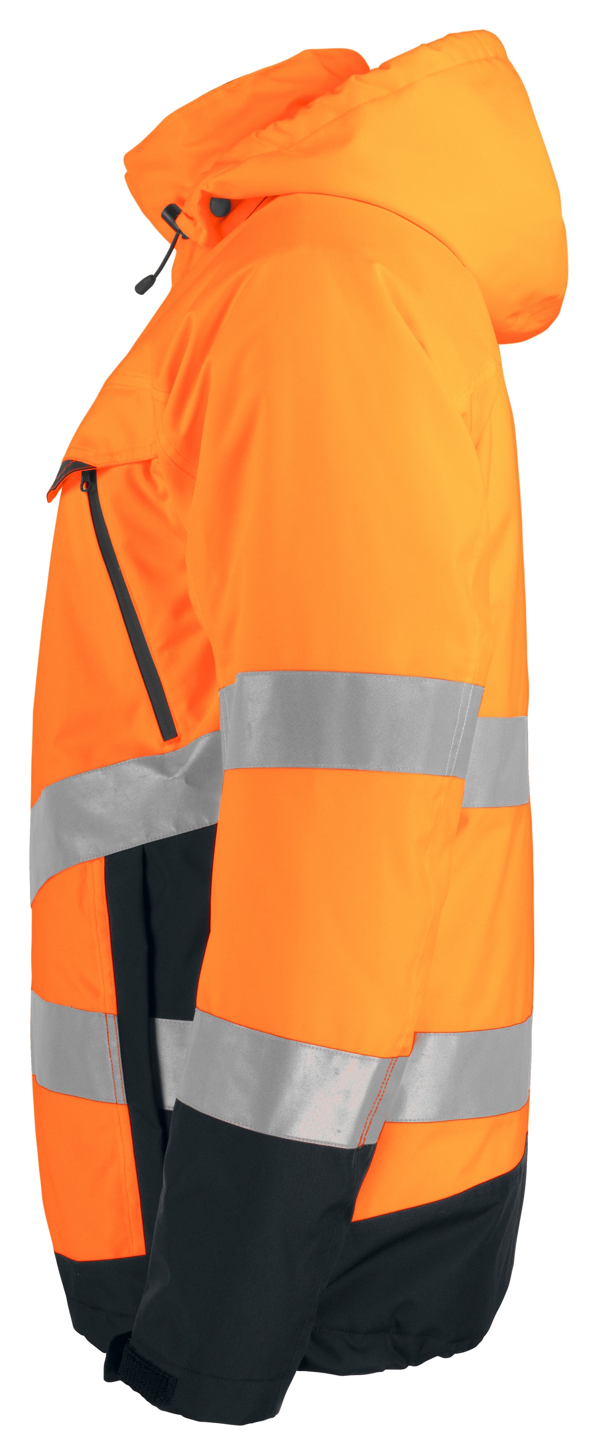 ProJob 6441 Gefütterter Wind- und Wasserdichter Warnschutz Parka EN ISO 20471 Klasse 3 / EN ISO 343 Orange/Schwarz, Seitenansicht rechts