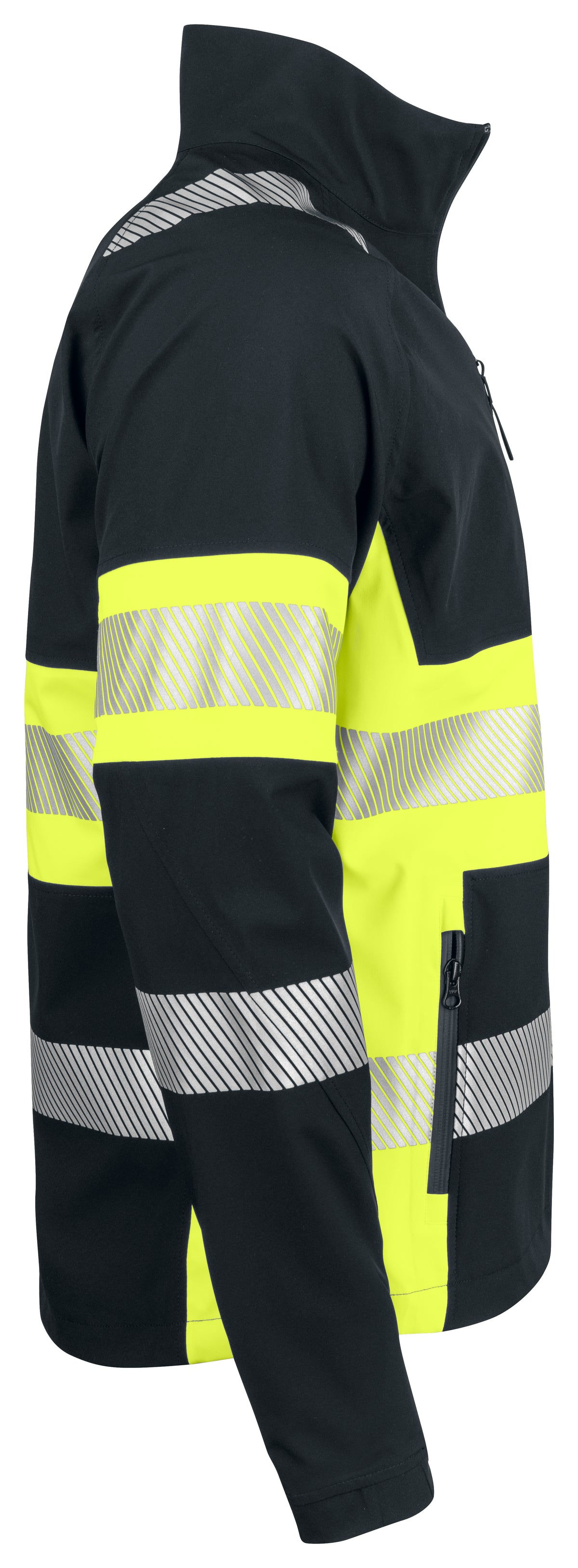 ProJob 6442 Wind- und Wasserdichte Softshell Jacke EN ISO 20471 Klasse 1 Gelb/Schwarz, Seitenansicht rechts
