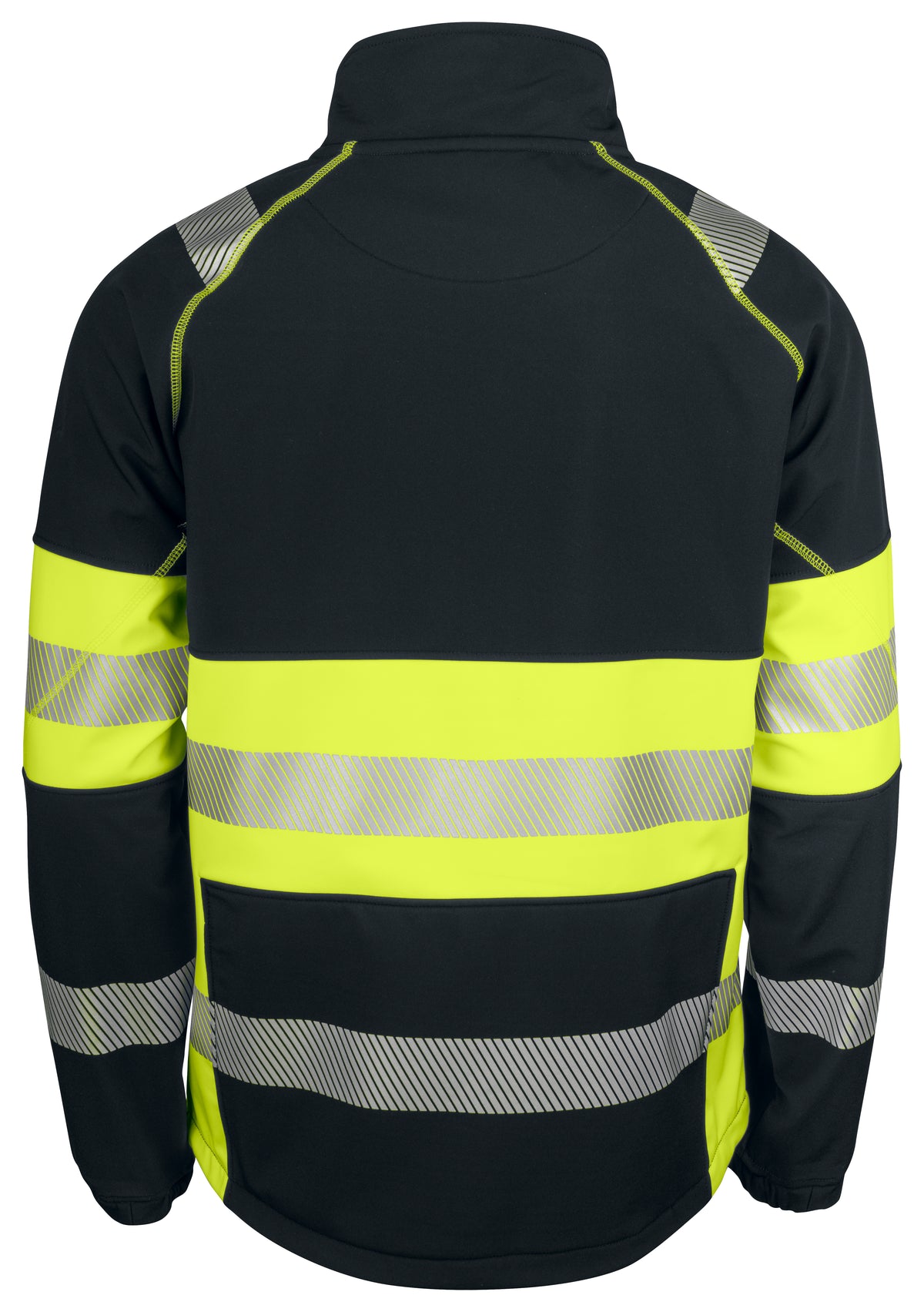 ProJob 6443 Softshell Jacke EN ISO 20471 Klasse 1 Gelb/Schwarz, Rückansicht