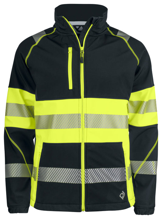 ProJob 6443 Softshell Jacke EN ISO 20471 Klasse 1 Gelb/Schwarz, Vorderansicht