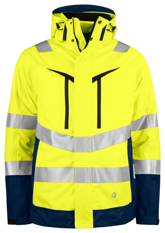 ProJob 6445 Wind- und Wasserdichter Parka 3-IN-1 EN ISO 20471 Klasse 3/2 Gelb/Marine, Vorderansicht