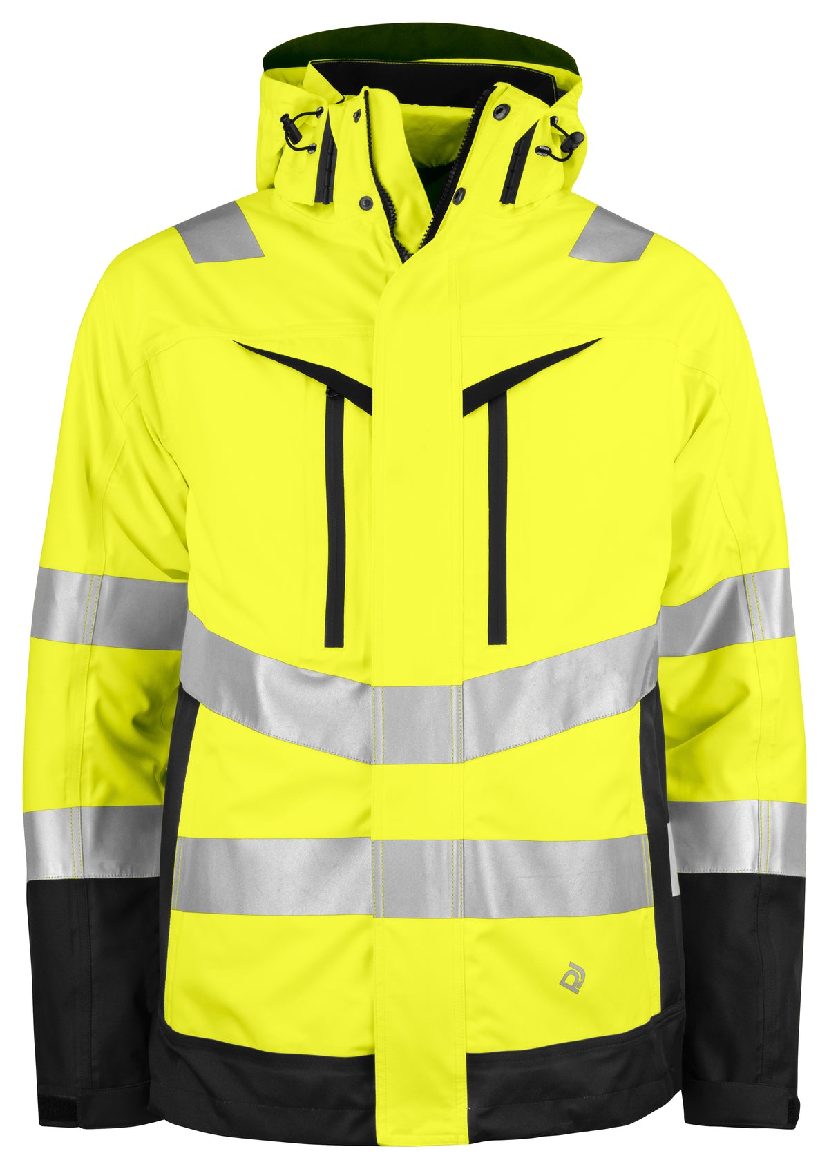 ProJob 6445 Wind- und Wasserdichter Parka 3-IN-1 EN ISO 20471 Klasse 3/2 Gelb/Schwarz, Vorderansicht