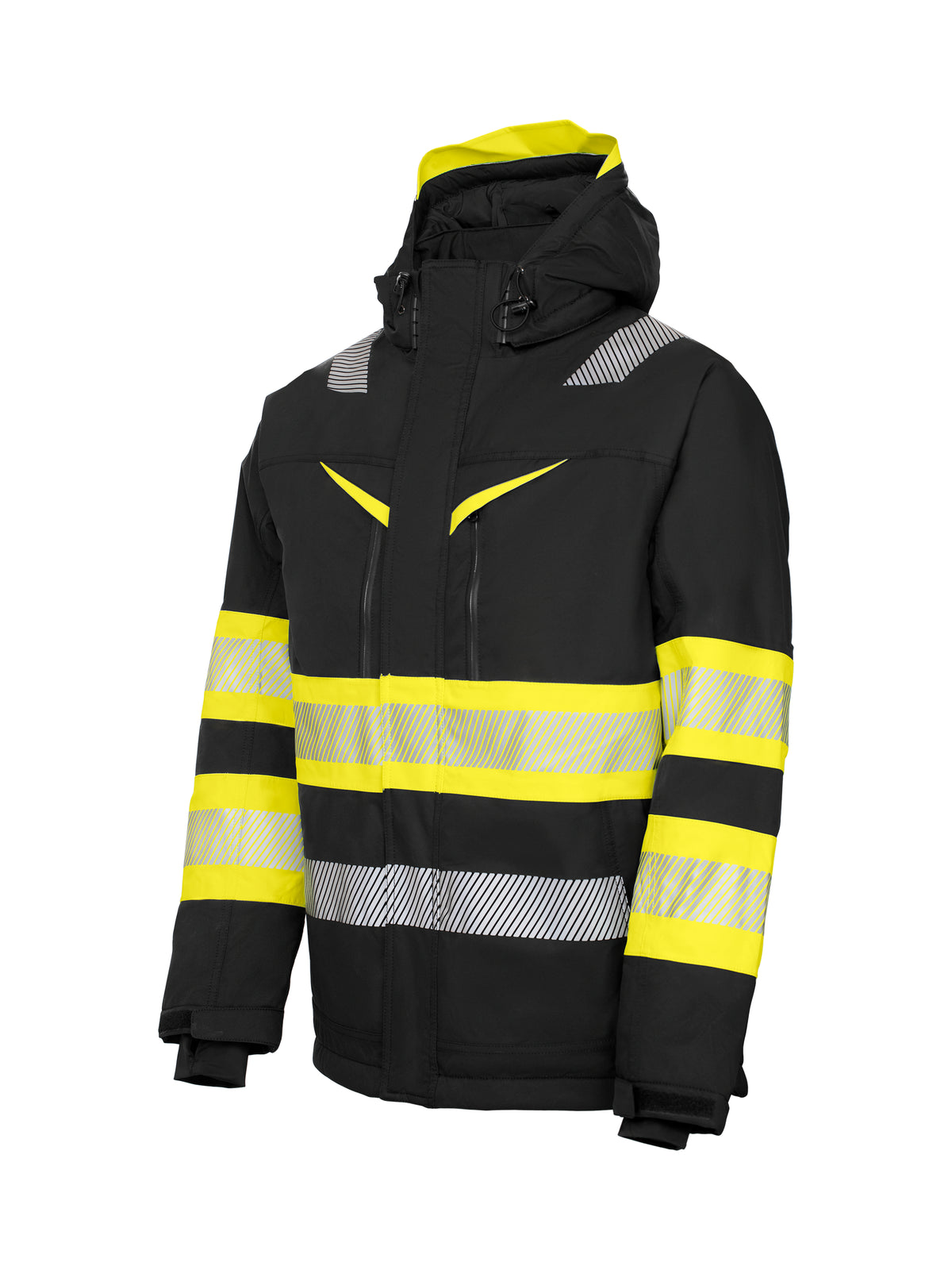 ProJob 6446 Gefütterte Wind- und Wasserdichte Jacke EN ISO 20471 Klasse 1 Gelb/Schwarz, Produktansicht