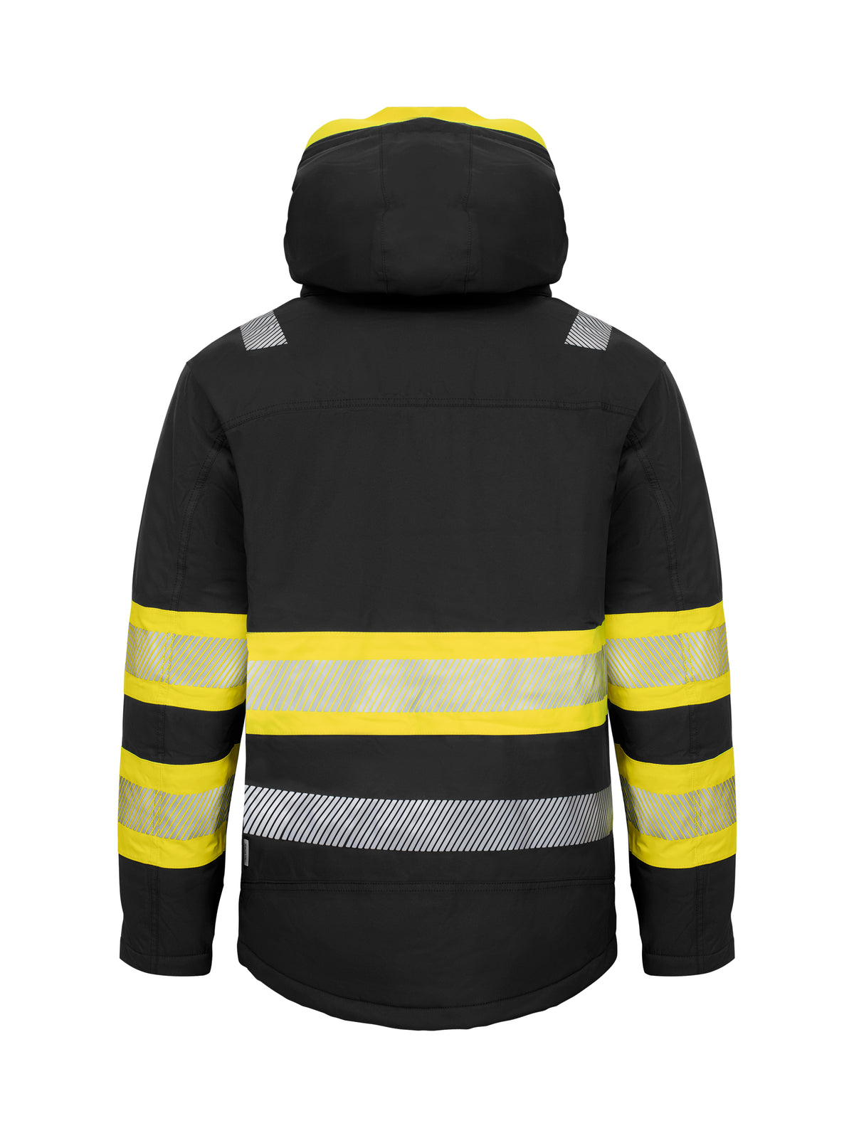 ProJob 6446 Gefütterte Wind- und Wasserdichte Jacke EN ISO 20471 Klasse 1 Gelb/Schwarz, Rückansicht