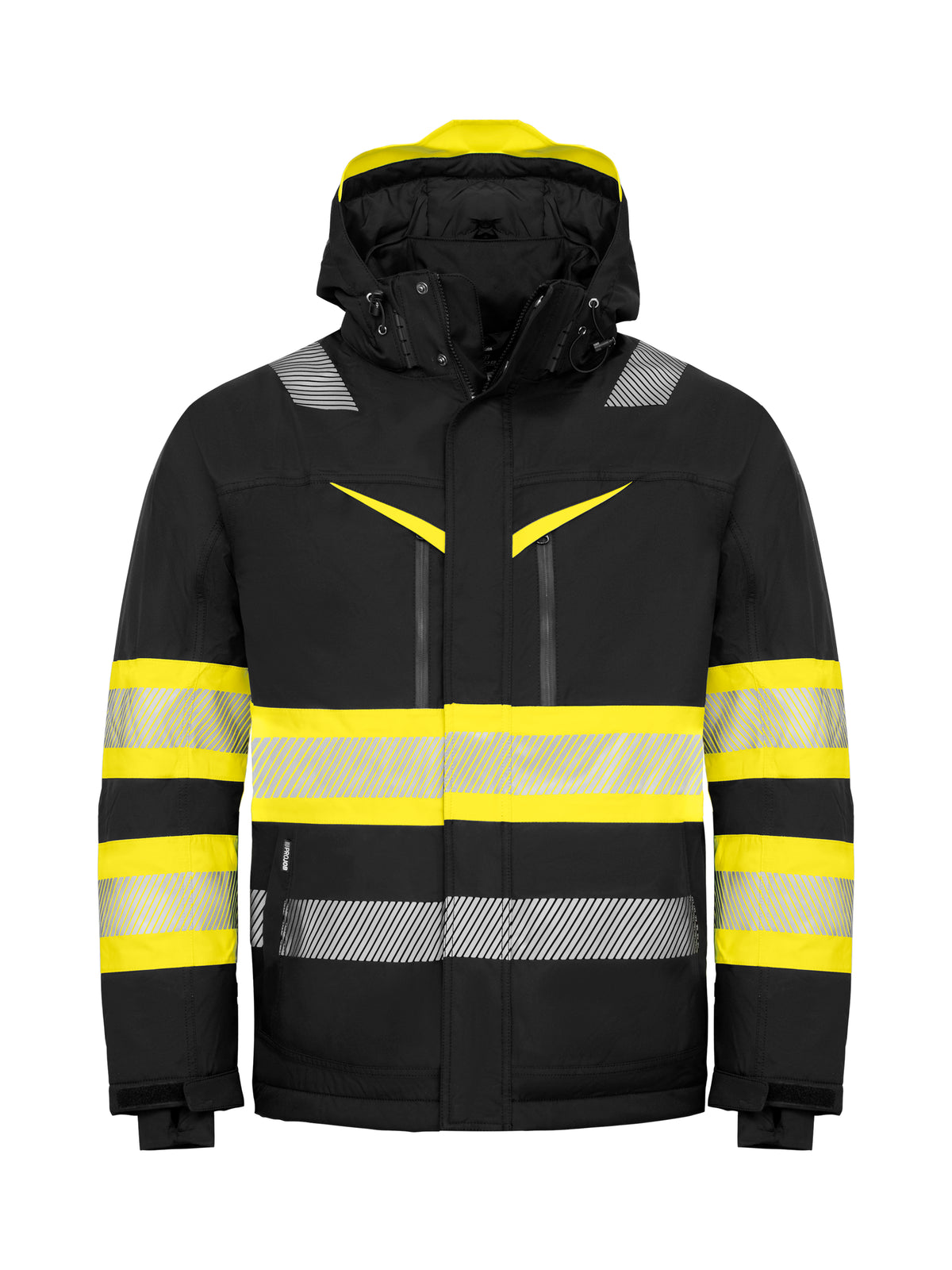 ProJob 6446 Gefütterte Wind- und Wasserdichte Jacke EN ISO 20471 Klasse 1 Gelb/Schwarz, Vorderansicht