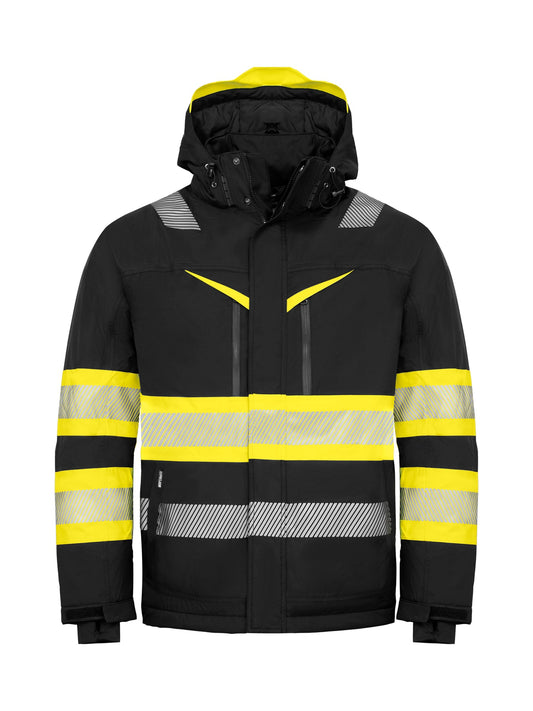 ProJob 6446 Gefütterte Wind- und Wasserdichte Jacke EN ISO 20471 Klasse 1 Gelb/Schwarz, Vorderansicht
