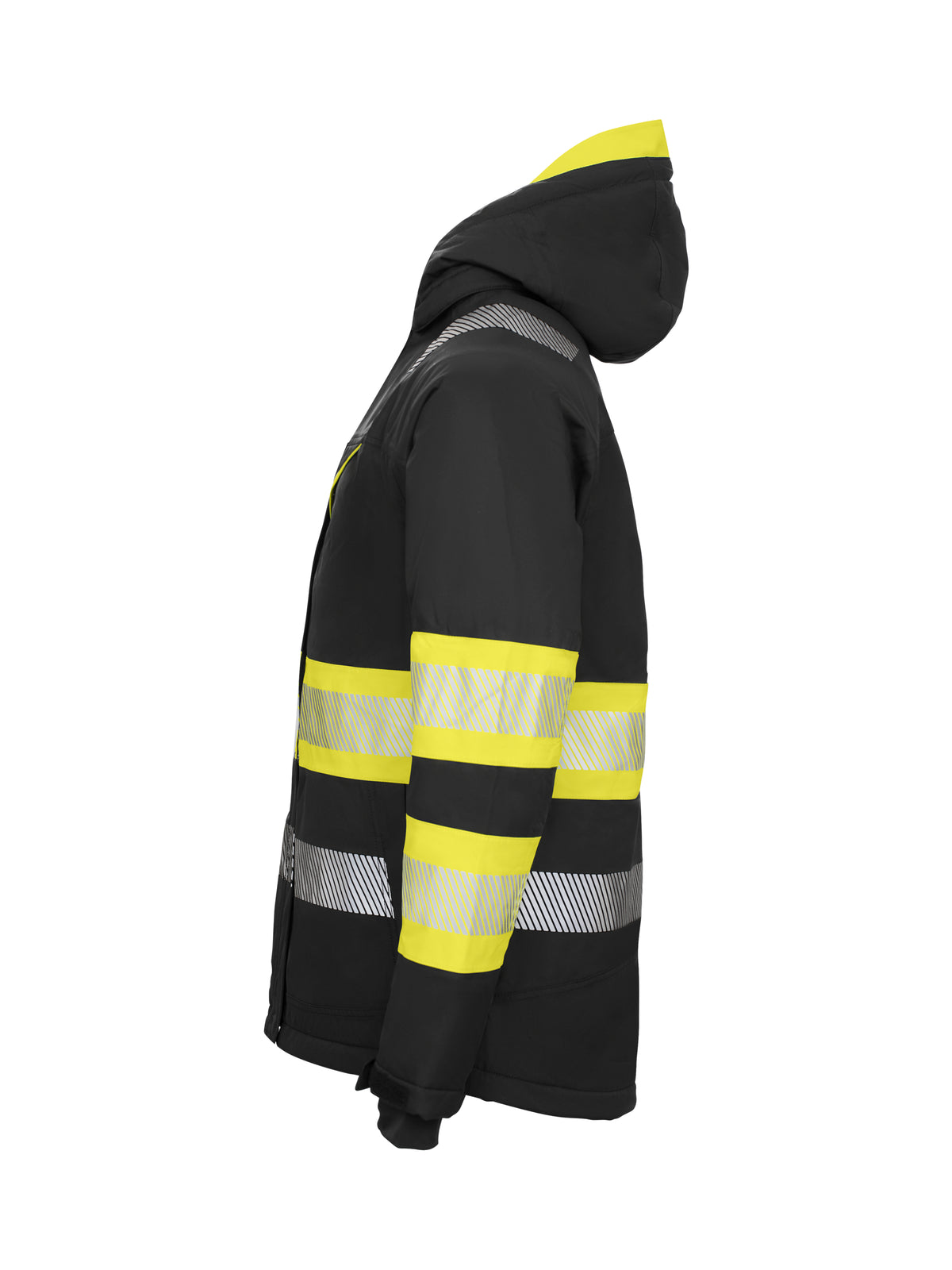 ProJob 6446 Gefütterte Wind- und Wasserdichte Jacke EN ISO 20471 Klasse 1 Gelb/Schwarz, Seitenansicht links
