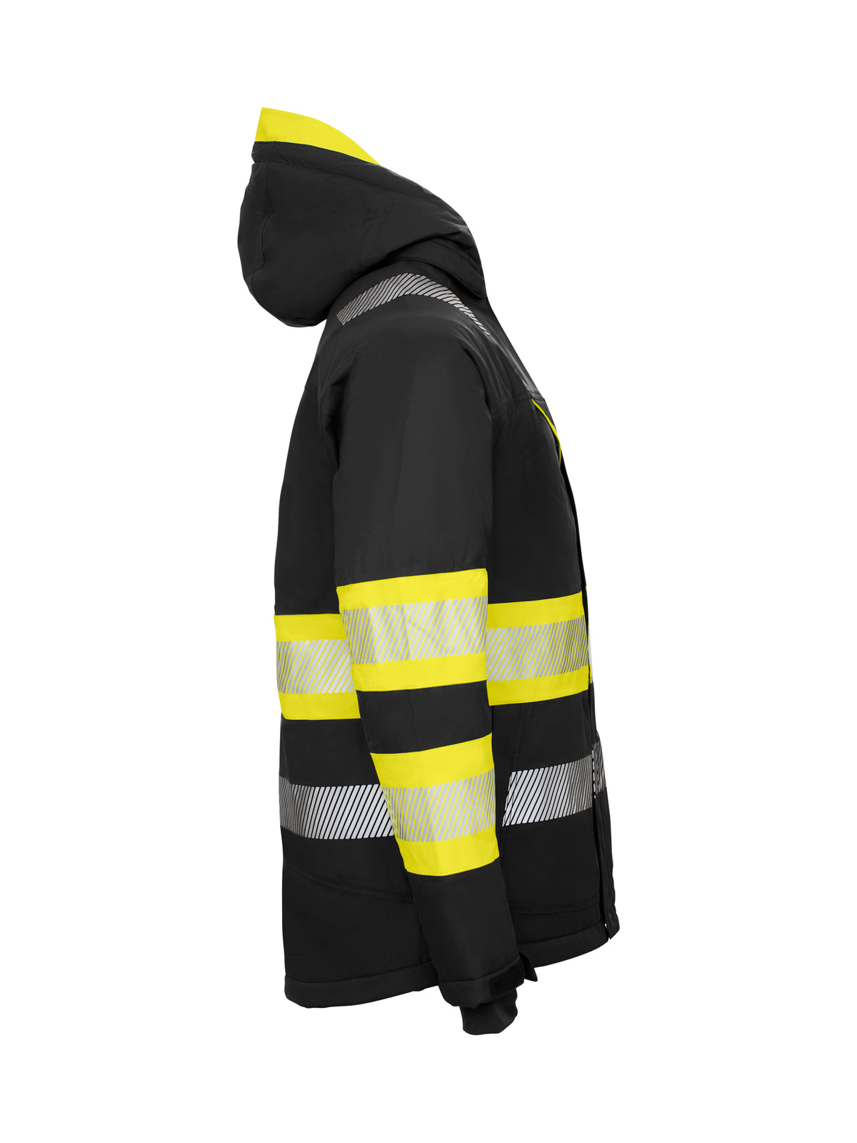 ProJob 6446 Gefütterte Wind- und Wasserdichte Jacke EN ISO 20471 Klasse 1 Gelb/Schwarz, Seitenansicht rechts