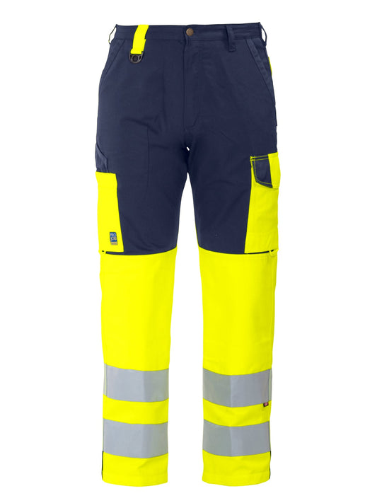 ProJob 6501 Arbeitshose EN ISO 20471 Klasse 2 Gerader Schnitt Gelb/Marine, Vorderansicht