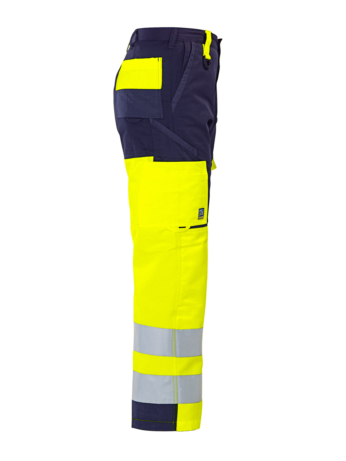 ProJob 6501 Arbeitshose EN ISO 20471 Klasse 2 Gerader Schnitt Gelb/Marine, Seitenansicht rechts