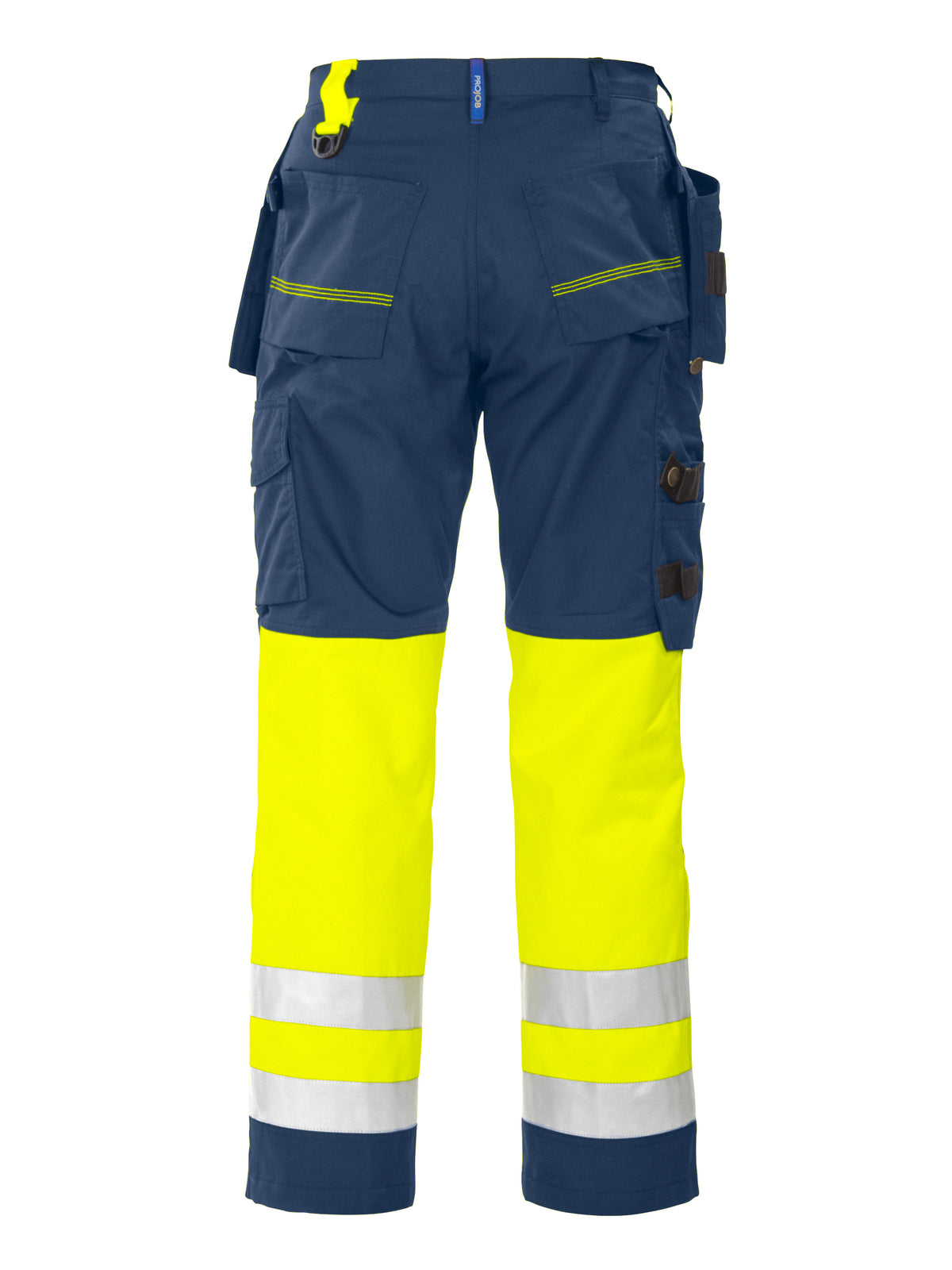 ProJob 6502 Arbeitshose mit Knieverstärkung und Hängetaschen EN ISO 20471 Klasse 1 Gelb/Marine, Rückansicht