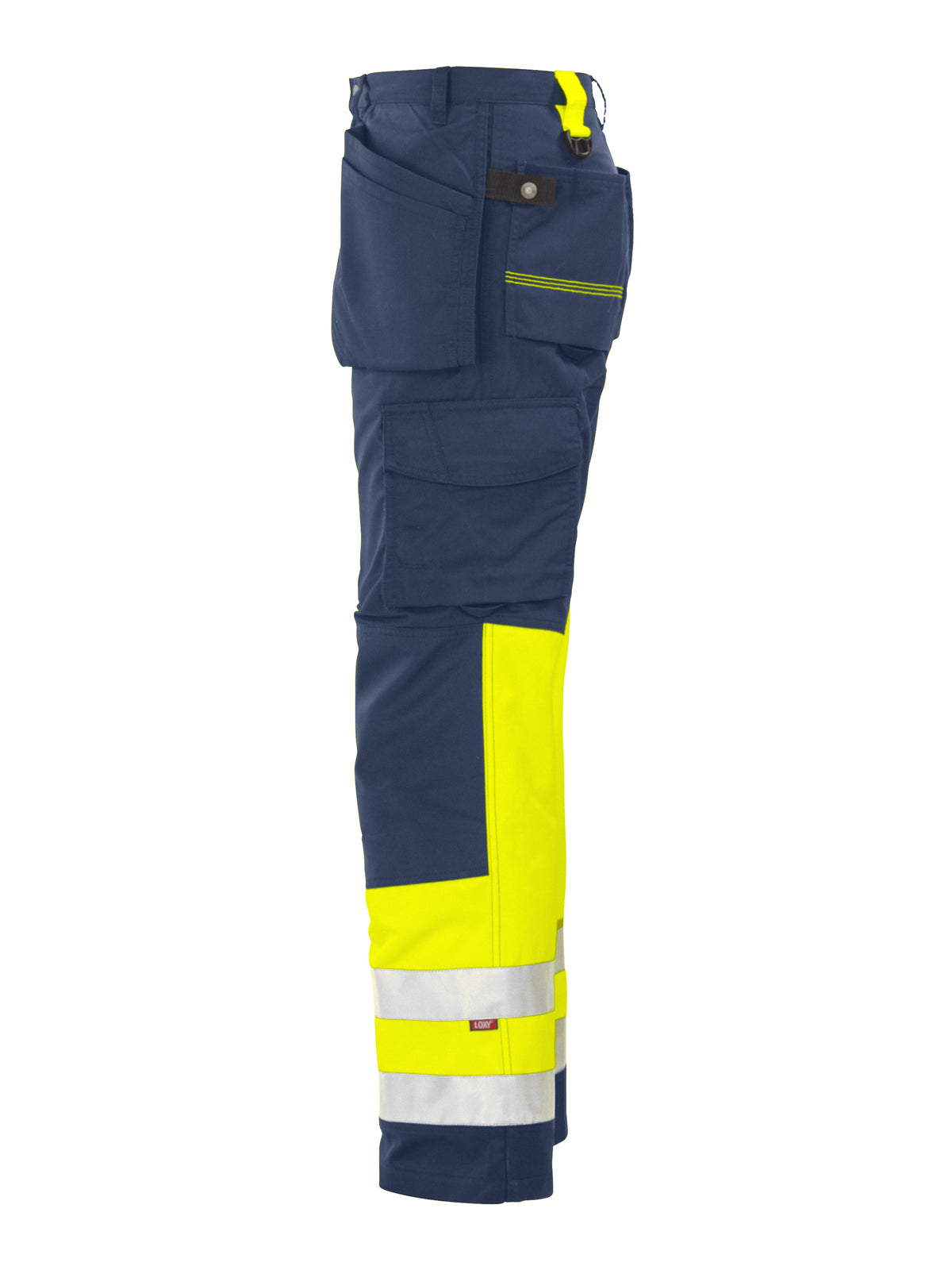 ProJob 6502 Arbeitshose mit Knieverstärkung und Hängetaschen EN ISO 20471 Klasse 1 Gelb/Marine, Seitenansicht links