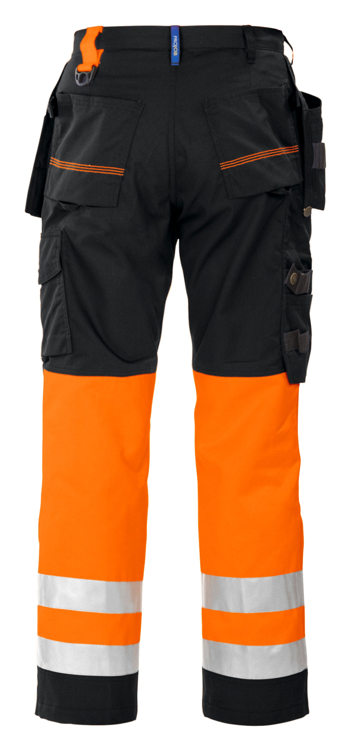 ProJob 6502 Arbeitshose mit Knieverstärkung und Hängetaschen EN ISO 20471 Klasse 1 Orange/Schwarz, Rückansicht