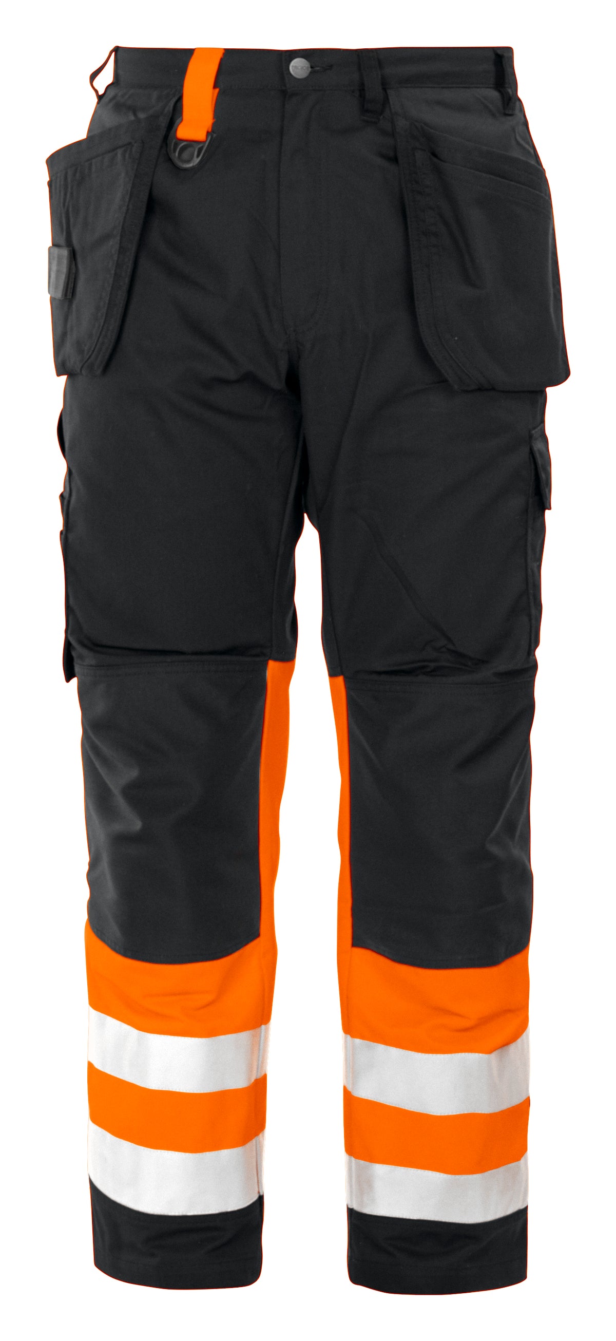 ProJob 6502 Arbeitshose mit Knieverstärkung und Hängetaschen EN ISO 20471 Klasse 1 Orange/Schwarz, Vorderansicht