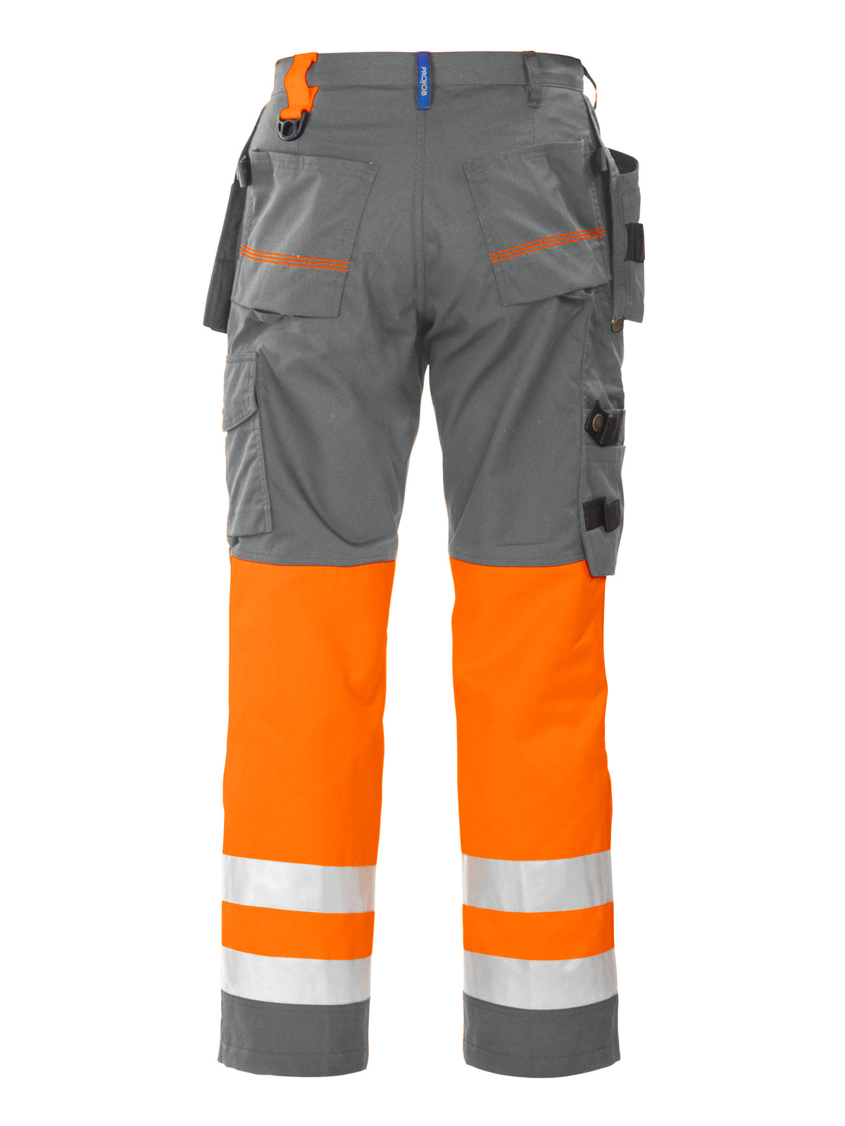 ProJob 6502 Arbeitshose mit Knieverstärkung und Hängetaschen EN ISO 20471 Klasse 1 Orange/Grau, Rückansicht