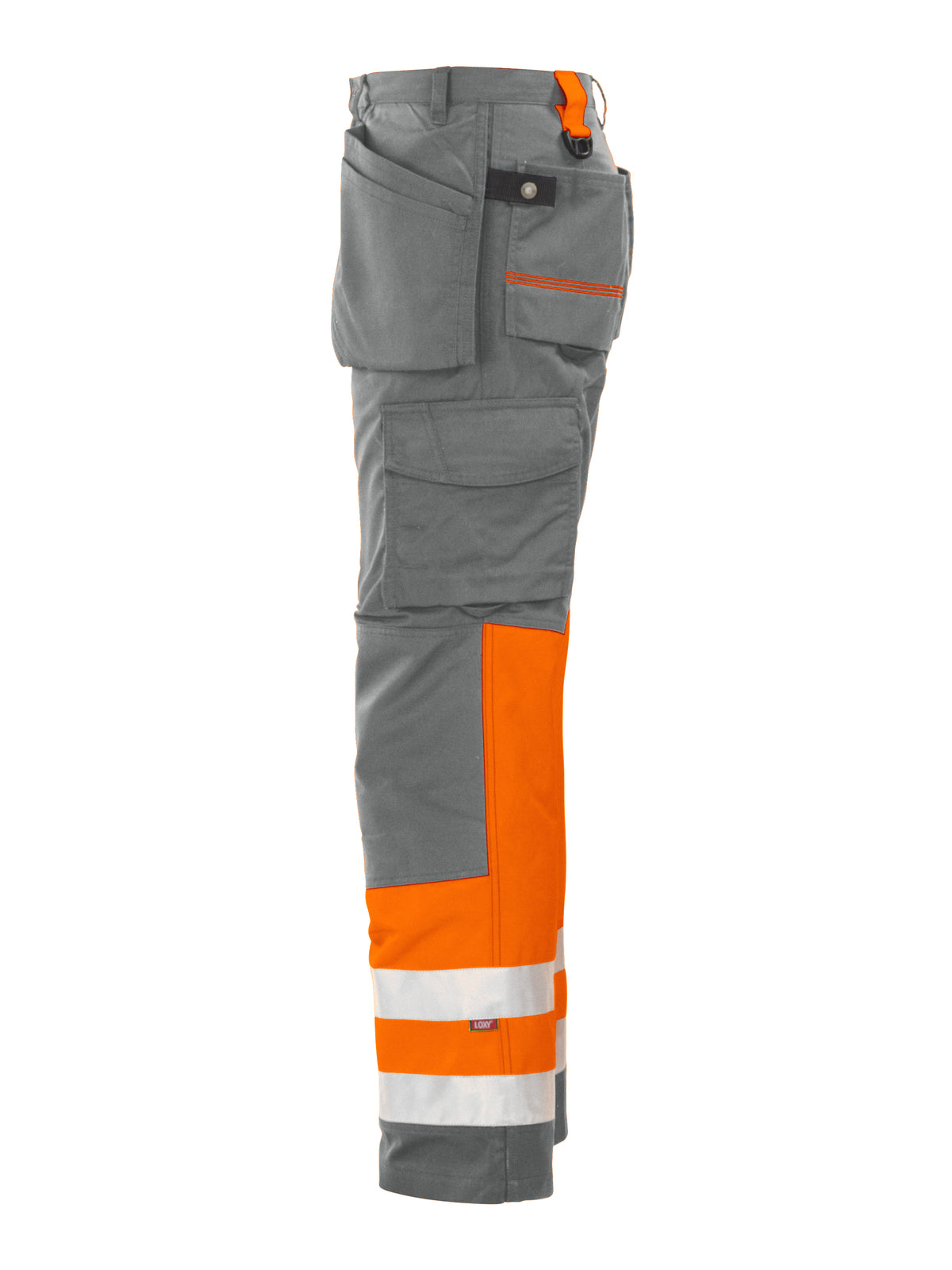 ProJob 6502 Arbeitshose mit Knieverstärkung und Hängetaschen EN ISO 20471 Klasse 1 Orange/Grau, Seitenansicht links