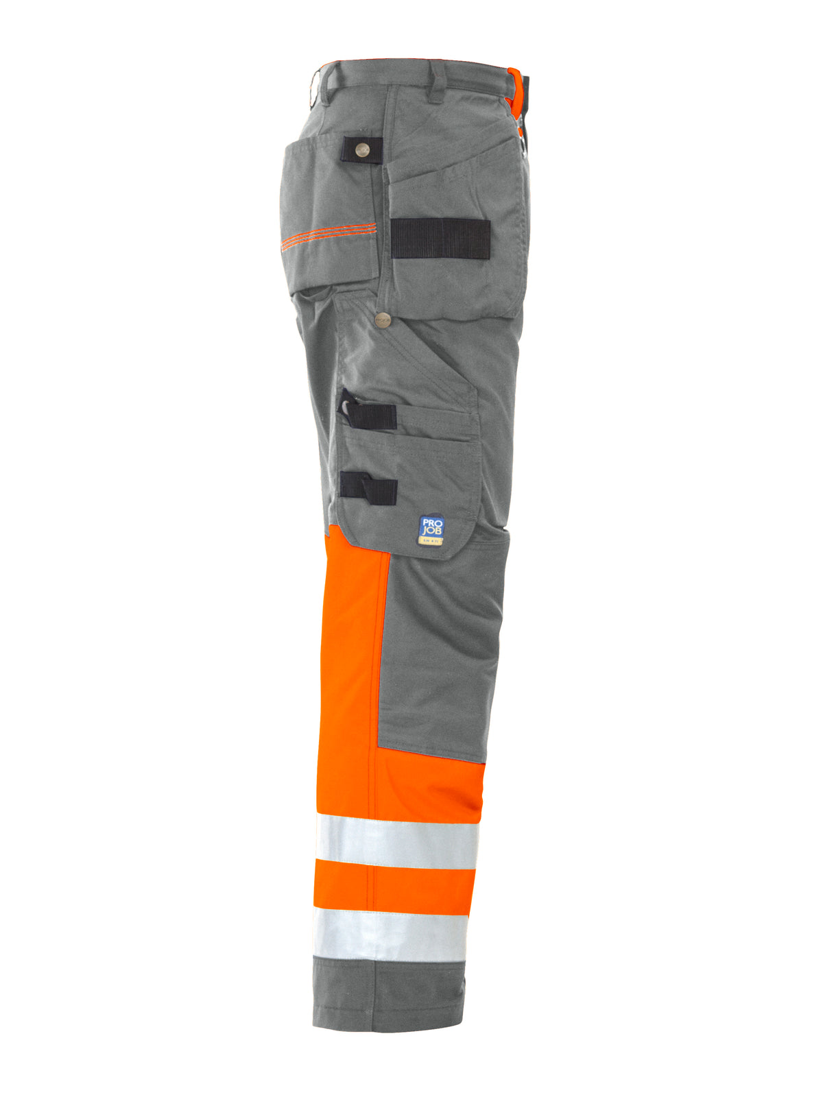 ProJob 6502 Arbeitshose mit Knieverstärkung und Hängetaschen EN ISO 20471 Klasse 1 Orange/Grau, Seitenansicht rechts