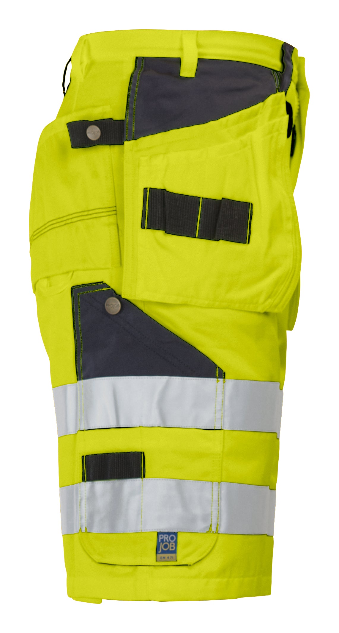 ProJob 6503 Shorts mit Hängetaschen EN ISO 20471 Klasse 2 Gelb/Schwarz, Seitenansicht rechts