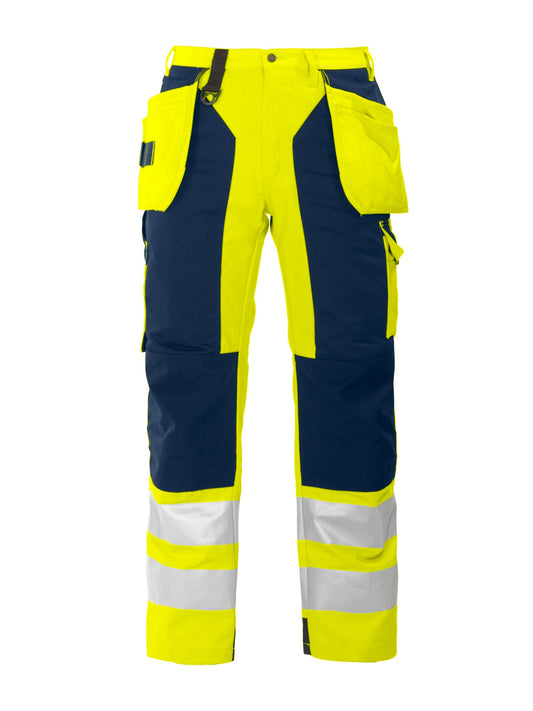 ProJob 6506 Arbeitshose mit Knieverstärkung und Hängetaschen EN ISO 20471 Klasse 2 Gelb/Marine, Vorderansicht