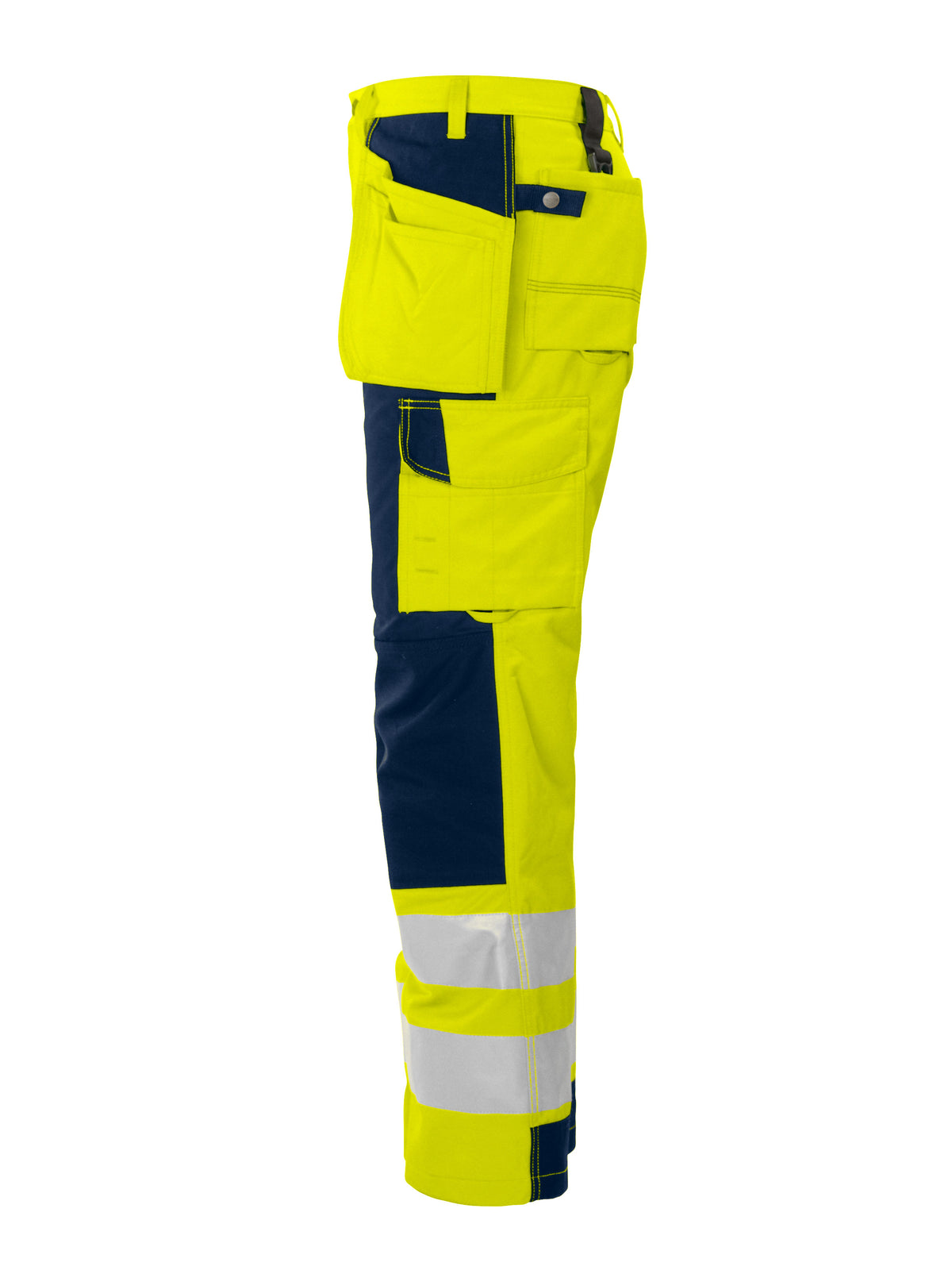 ProJob 6506 Arbeitshose mit Knieverstärkung und Hängetaschen EN ISO 20471 Klasse 2 Gelb/Marine, Seitenansicht links