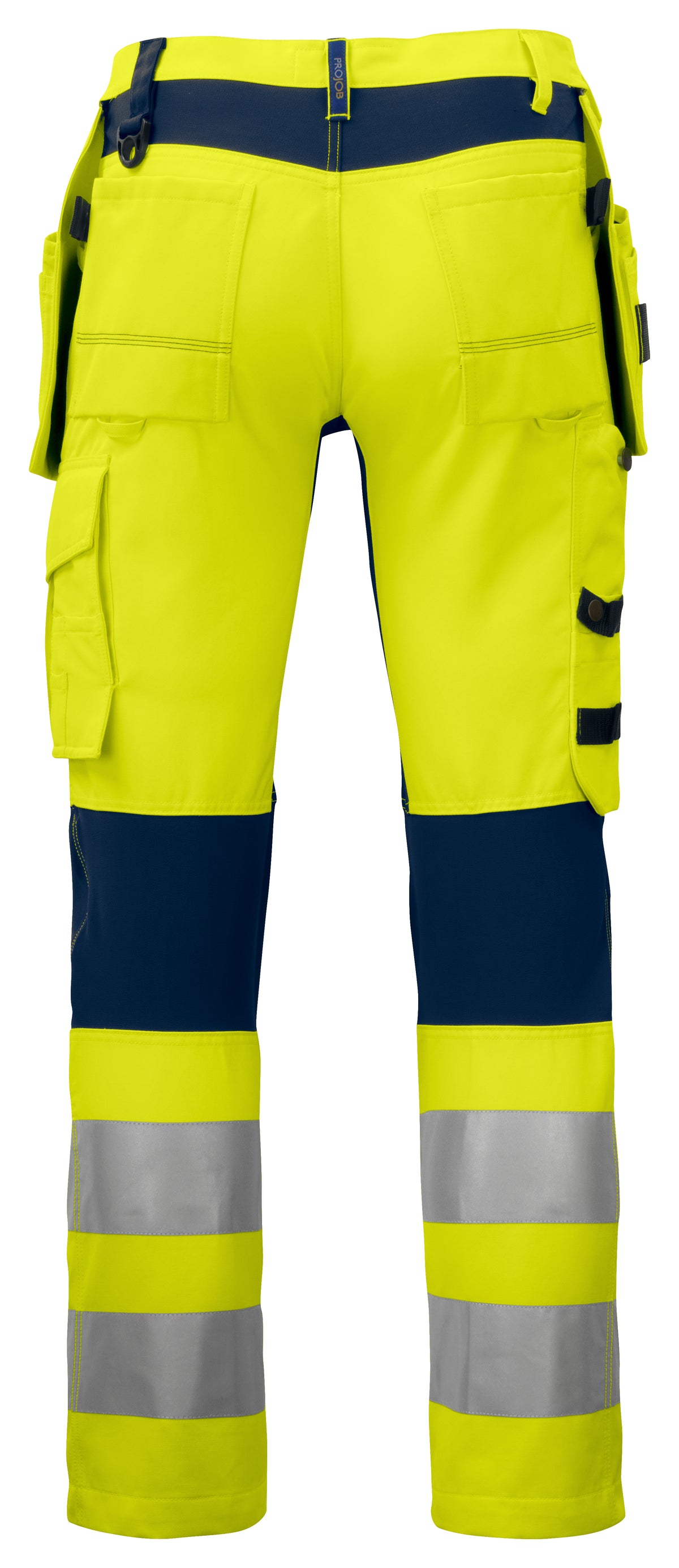ProJob 6513 Arbeitshose mit Knieverstärkung und Hängetaschen mit Stretch EN ISO 20471 Klasse 2 Gelb/Marine, Rückansicht