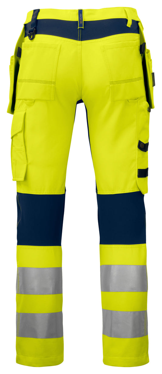 ProJob 6513 Arbeitshose mit Knieverstärkung und Hängetaschen mit Stretch EN ISO 20471 Klasse 2 Gelb/Marine, Rückansicht
