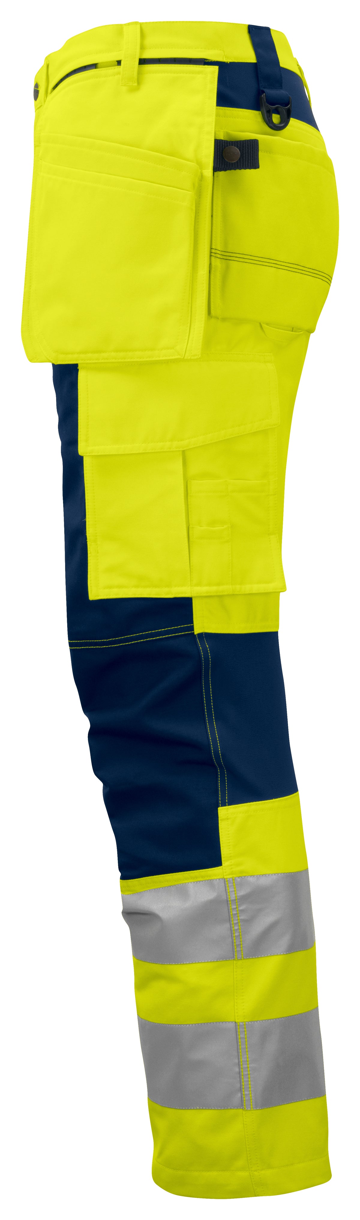 ProJob 6513 Arbeitshose mit Knieverstärkung und Hängetaschen mit Stretch EN ISO 20471 Klasse 2 Gelb/Marine, Seitenansicht rechts