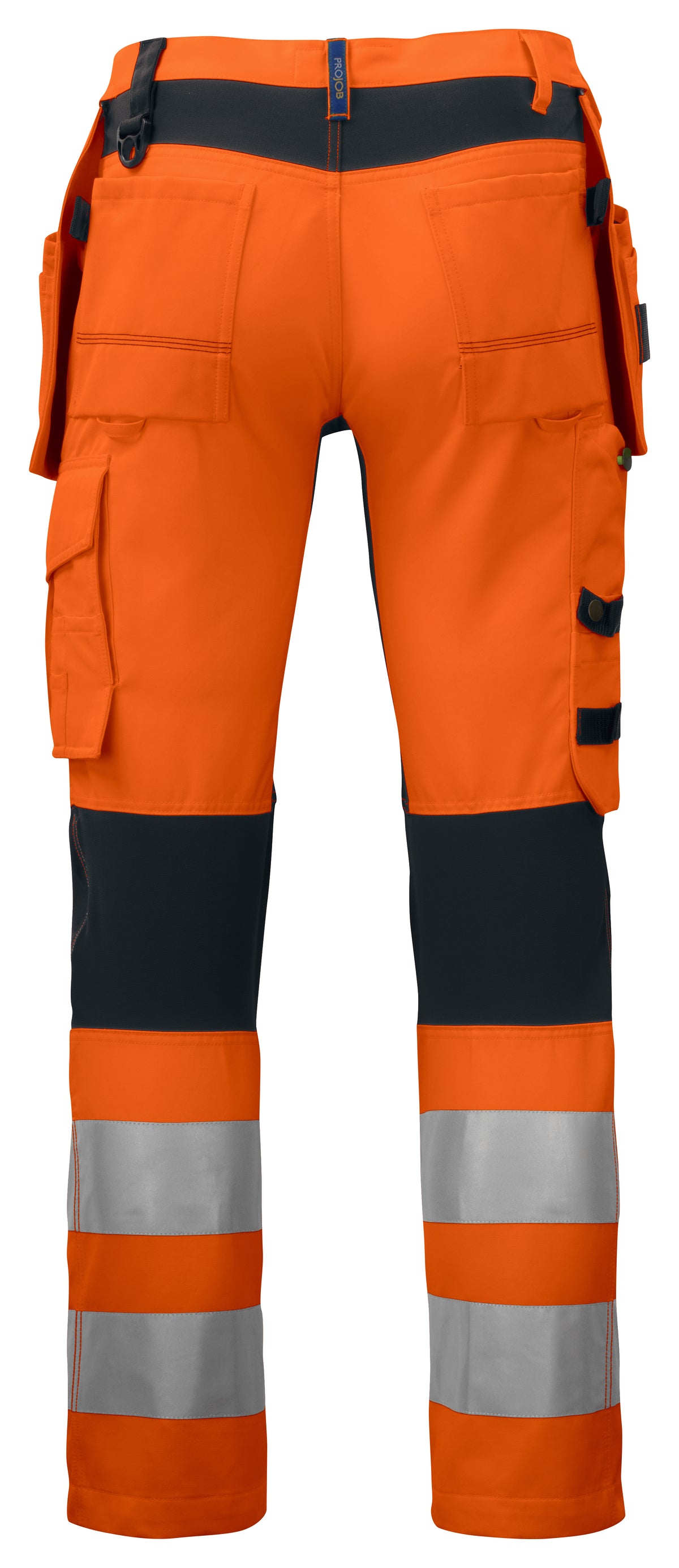 ProJob 6513 Arbeitshose mit Knieverstärkung und Hängetaschen mit Stretch EN ISO 20471 Klasse 2 Orange/Schwarz, Rückansicht