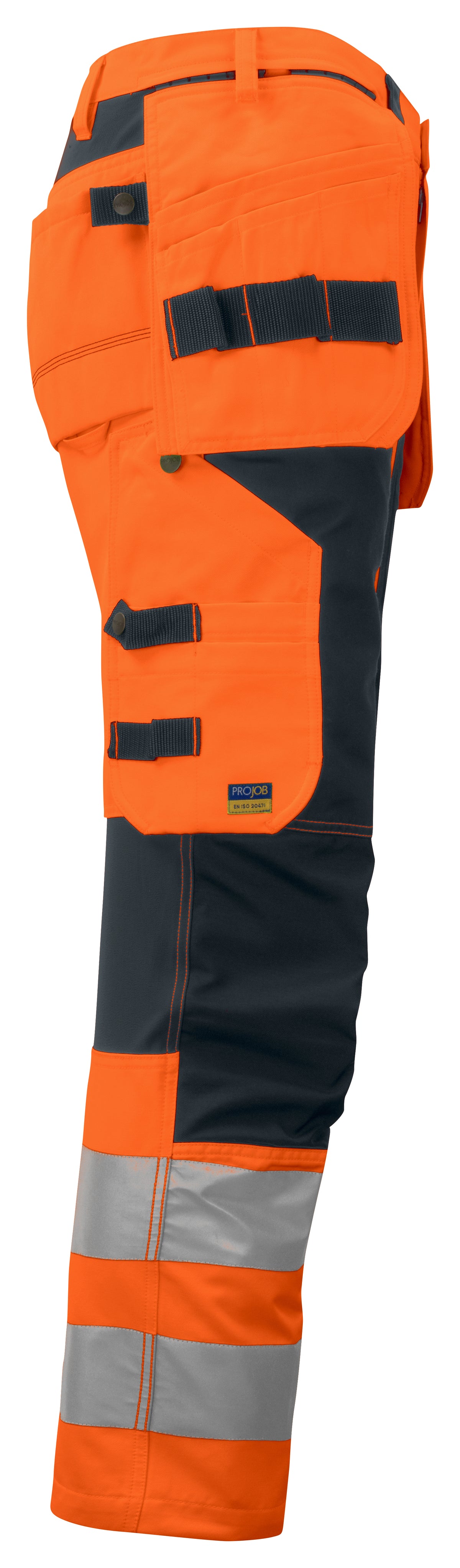 ProJob 6513 Arbeitshose mit Knieverstärkung und Hängetaschen mit Stretch EN ISO 20471 Klasse 2 Orange/Schwarz, Seitenansicht links