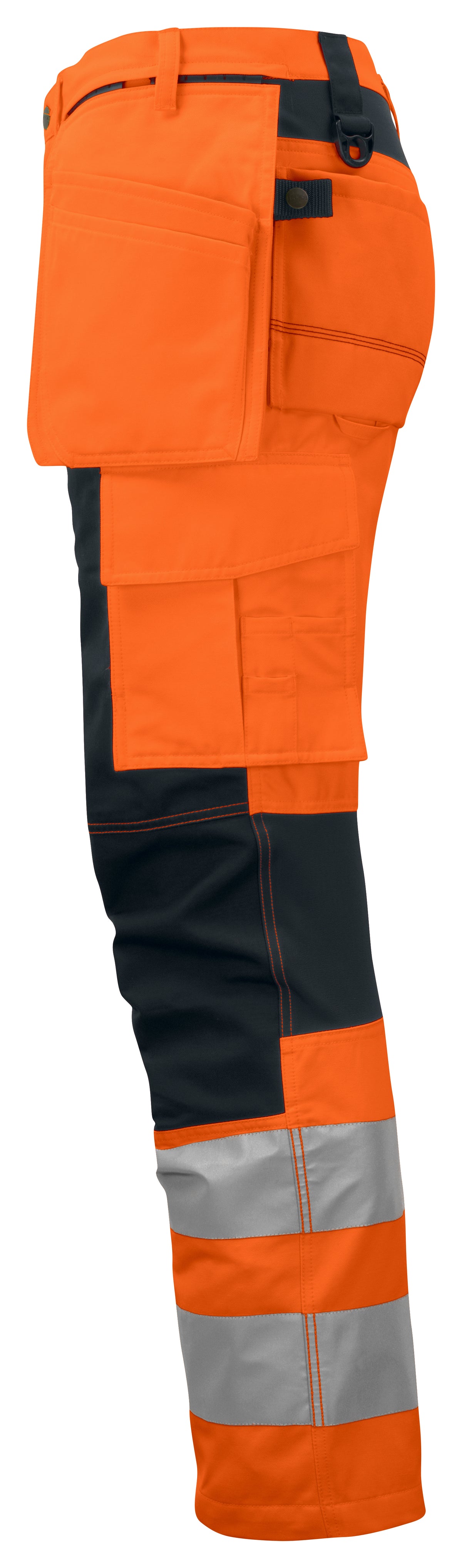 ProJob 6513 Arbeitshose mit Knieverstärkung und Hängetaschen mit Stretch EN ISO 20471 Klasse 2 Orange/Schwarz, Seitenansicht rechts