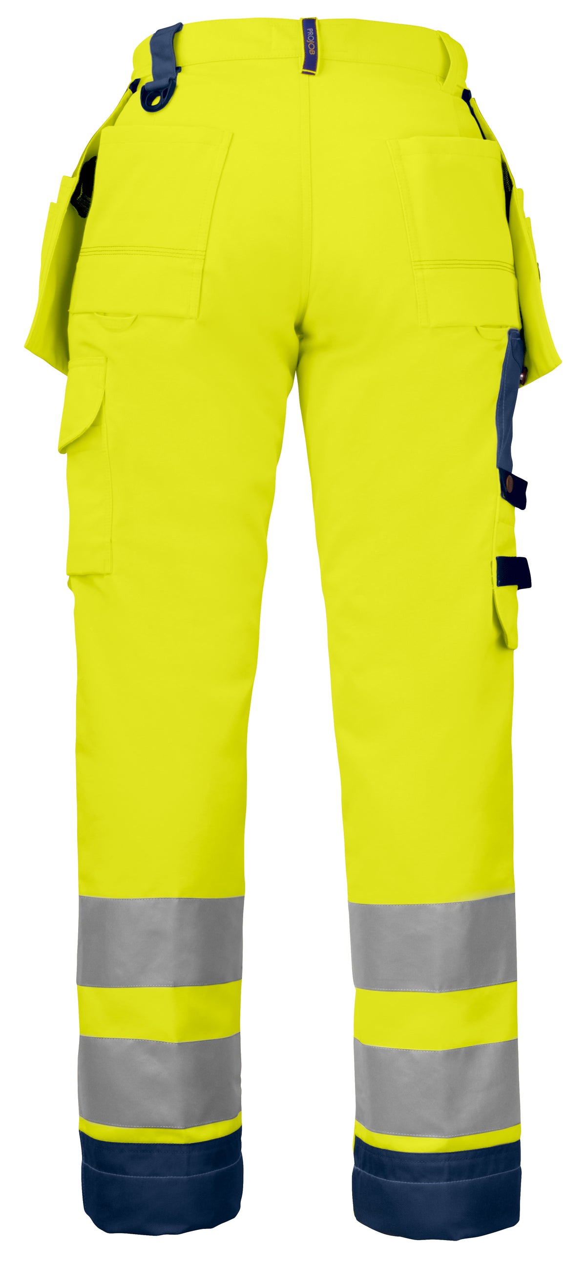 ProJob 6519 Damen Arbeitshose mit Knieverstärkung und Hängetaschen EN ISO 20471 Klasse 2 Gelb/Marine, Rückansicht