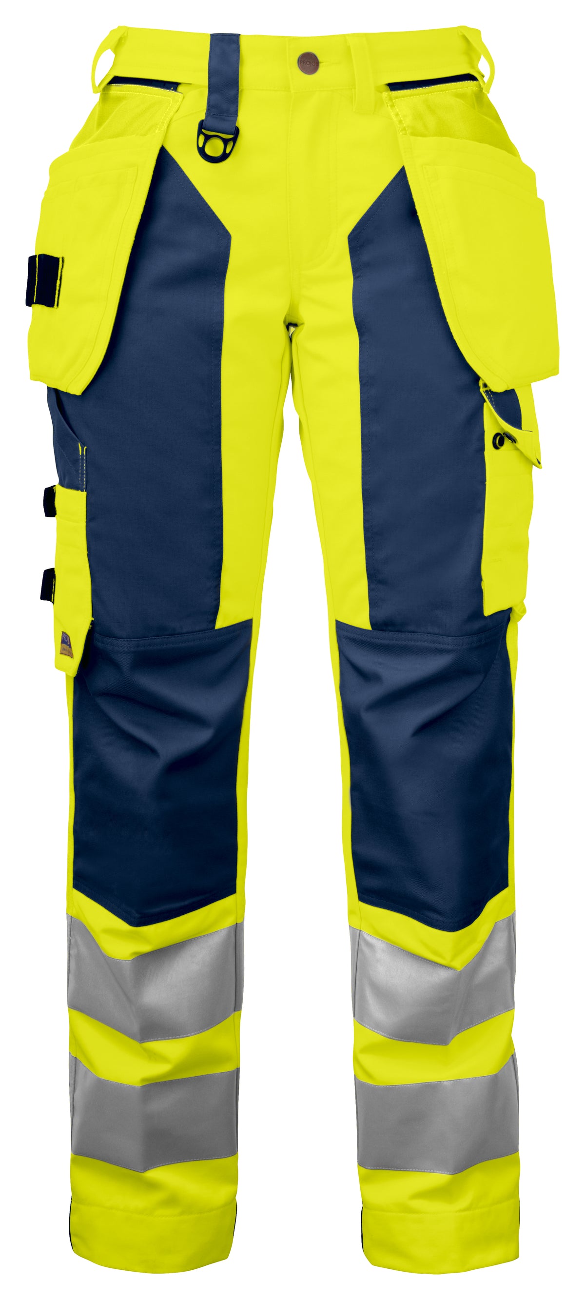 ProJob 6519 Damen Arbeitshose mit Knieverstärkung und Hängetaschen EN ISO 20471 Klasse 2 Gelb/Marine, Vorderansicht
