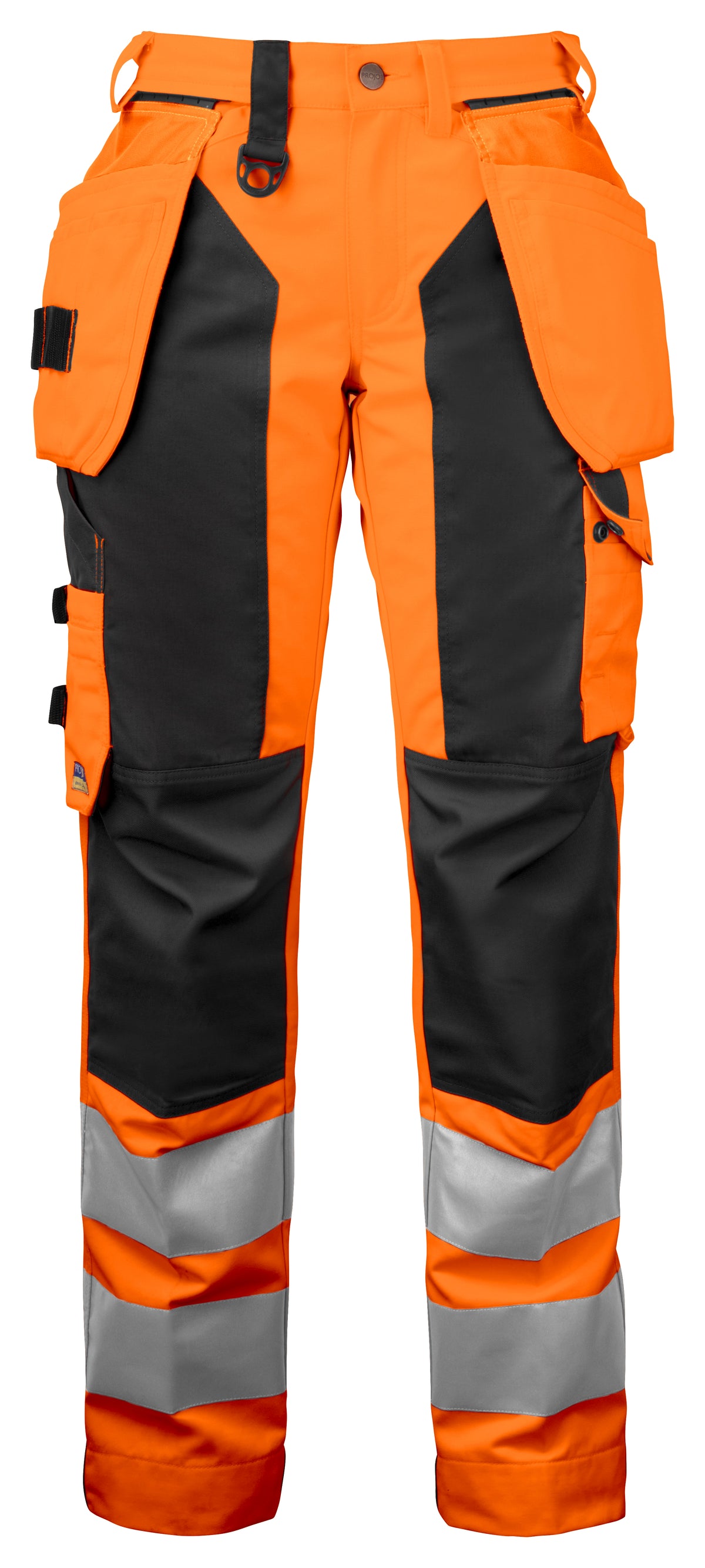 ProJob 6519 Damen Arbeitshose mit Knieverstärkung und Hängetaschen EN ISO 20471 Klasse 2 Orange/Schwarz, Vorderansicht