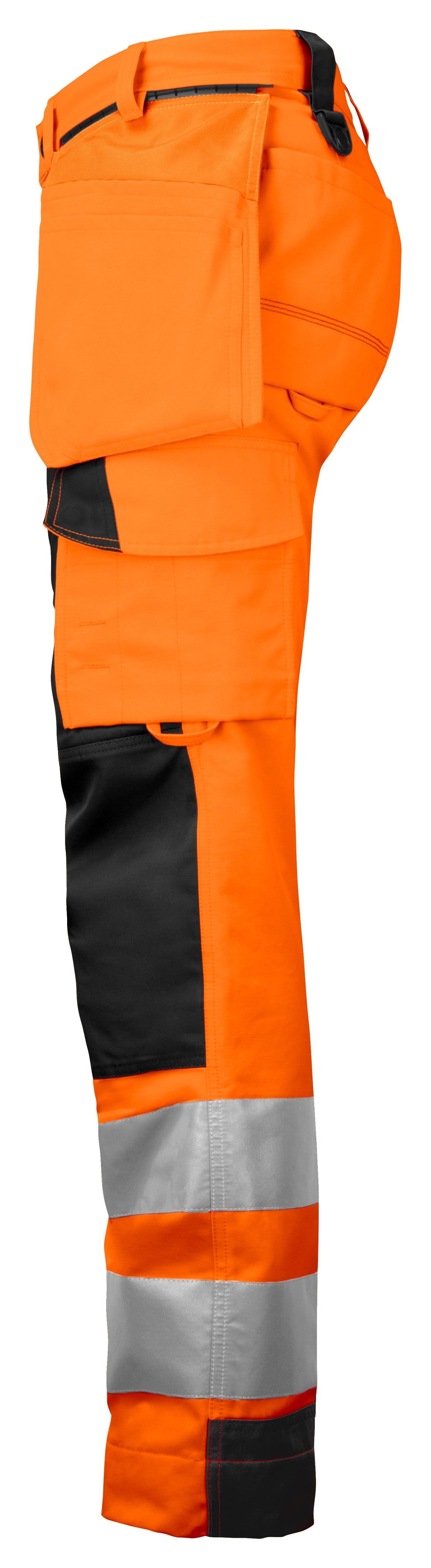 ProJob 6519 Damen Arbeitshose mit Knieverstärkung und Hängetaschen EN ISO 20471 Klasse 2 Orange/Schwarz, Seitenansicht links