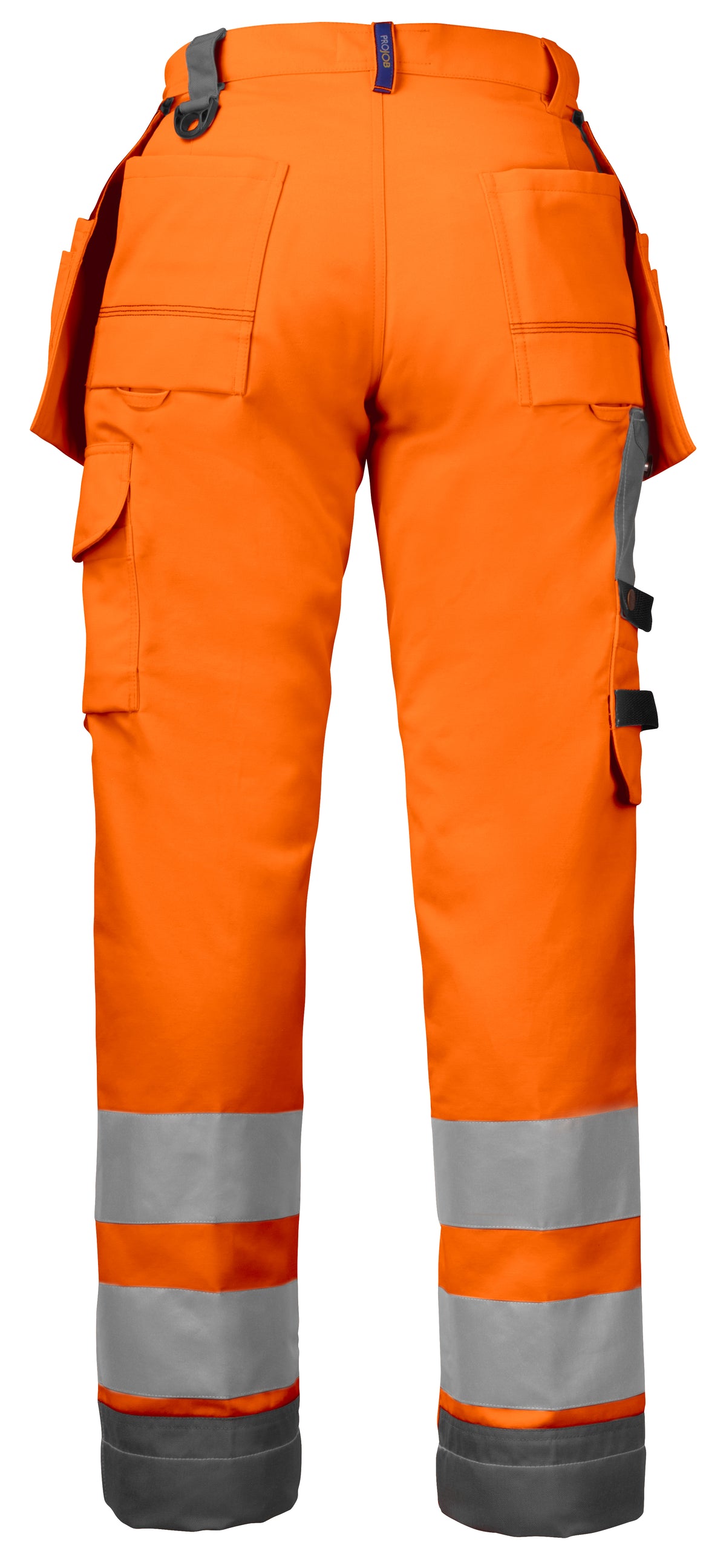 ProJob 6519 Damen Arbeitshose mit Knieverstärkung und Hängetaschen EN ISO 20471 Klasse 2 Orange/Grau, Rückansicht