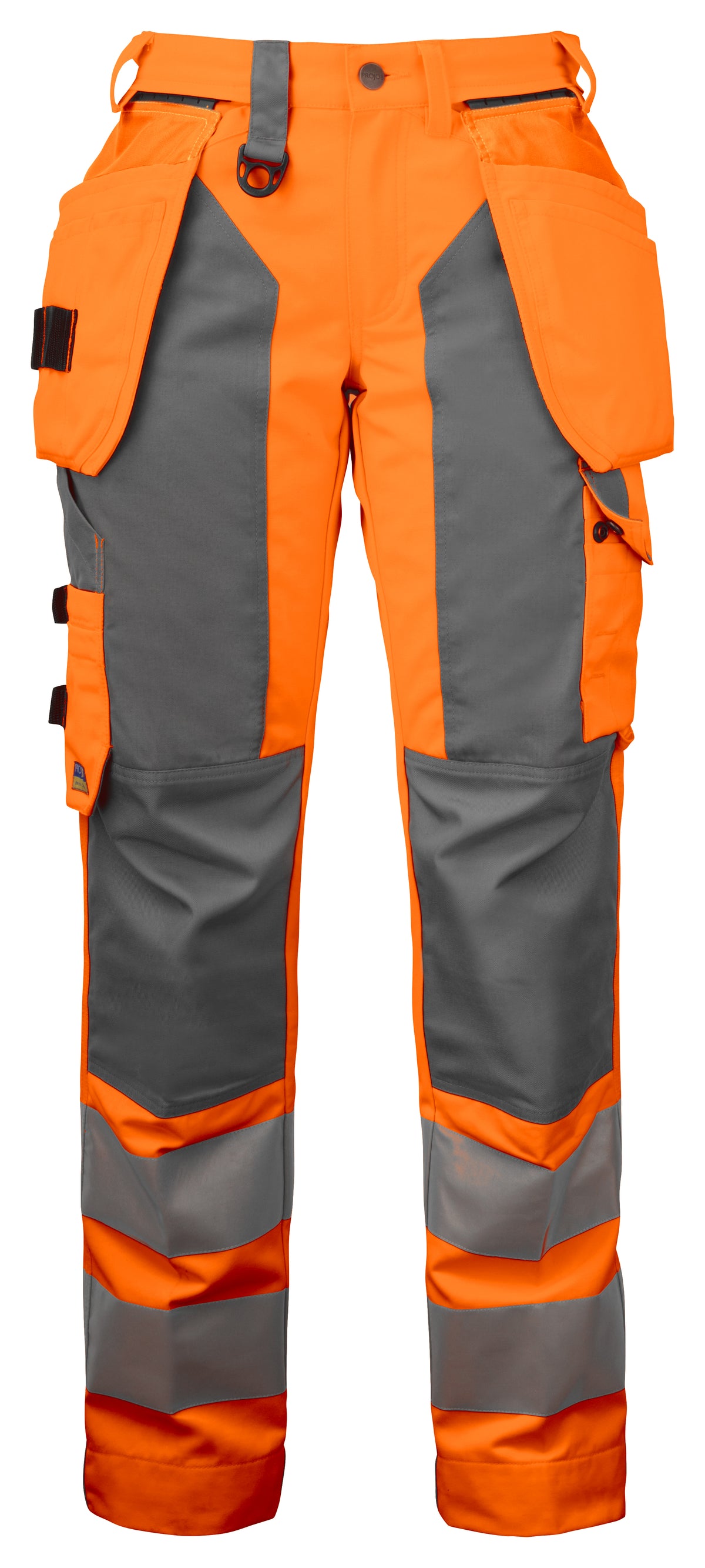 ProJob 6519 Damen Arbeitshose mit Knieverstärkung und Hängetaschen EN ISO 20471 Klasse 2 Orange/Grau, Vorderansicht