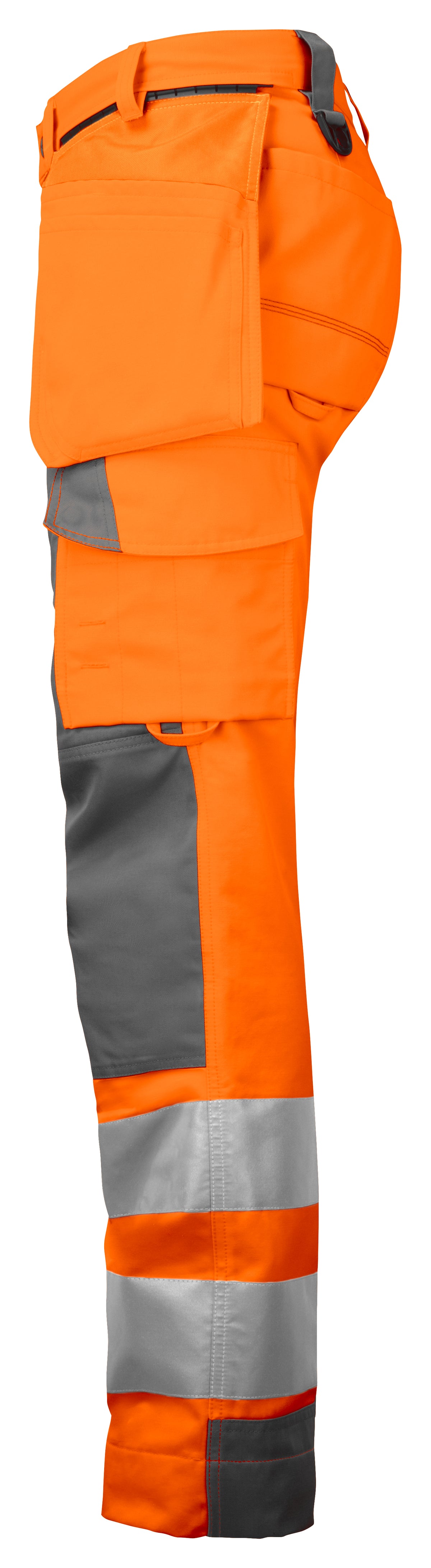 ProJob 6519 Damen Arbeitshose mit Knieverstärkung und Hängetaschen EN ISO 20471 Klasse 2 Orange/Grau, Seitenansicht links