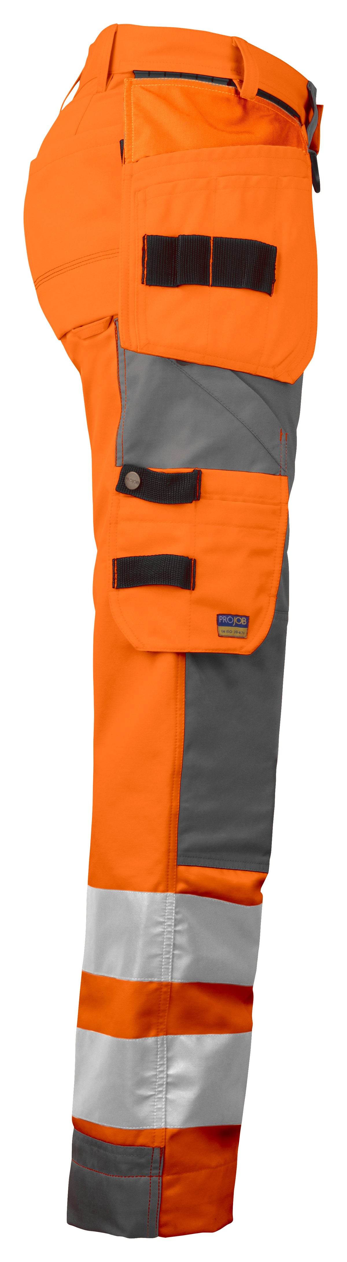 ProJob 6519 Damen Arbeitshose mit Knieverstärkung und Hängetaschen EN ISO 20471 Klasse 2 Orange/Grau, Seitenansicht rechts