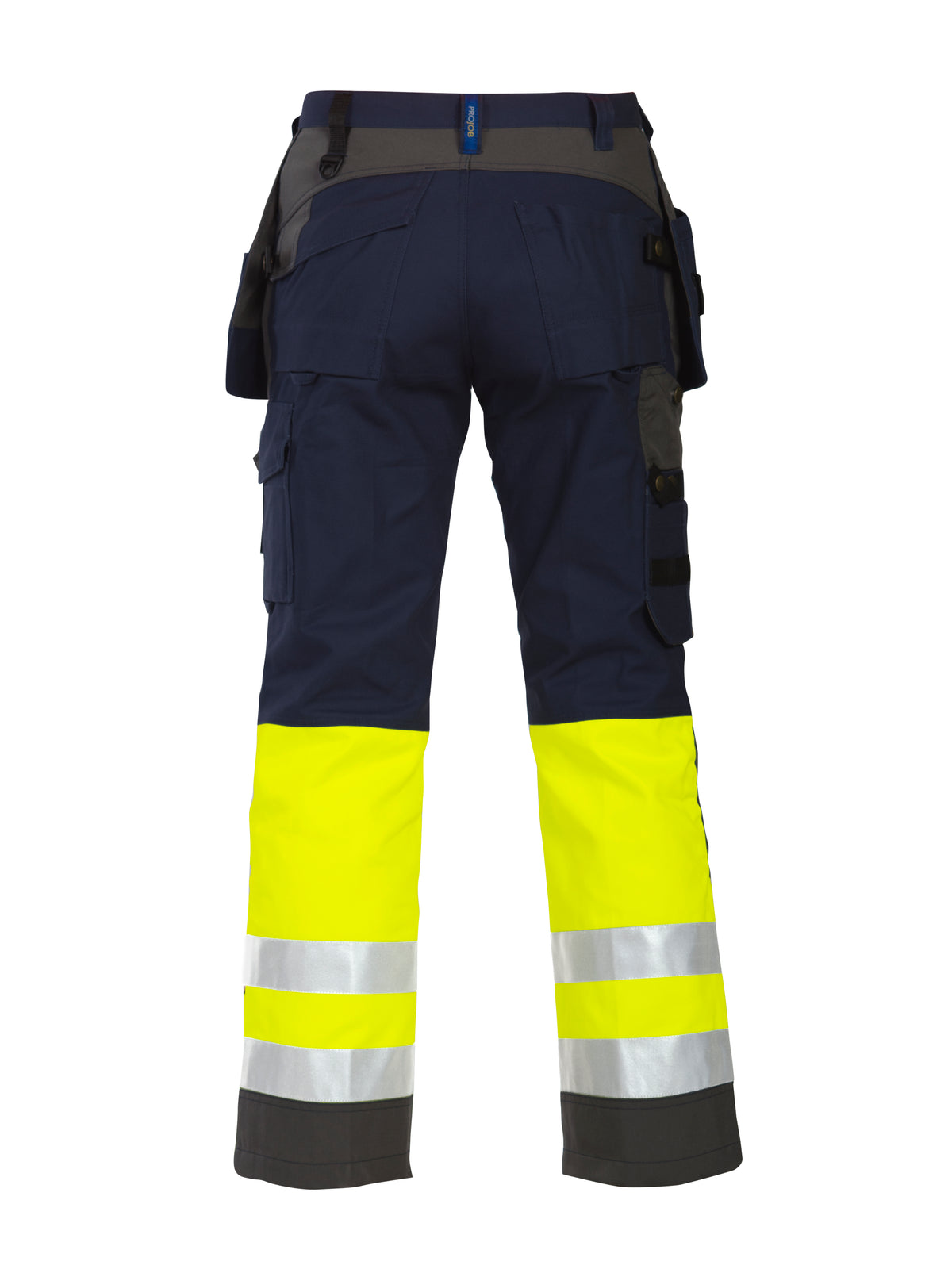 ProJob 6522 Arbeitshose mit Hängetaschen und Knieverstärkung EN ISO 20471 Klasse 1 Gelb/Marine, Rückansicht