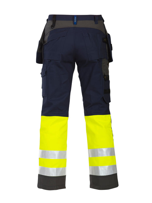 ProJob 6522 Arbeitshose mit Hängetaschen und Knieverstärkung EN ISO 20471 Klasse 1 Gelb/Marine, Rückansicht