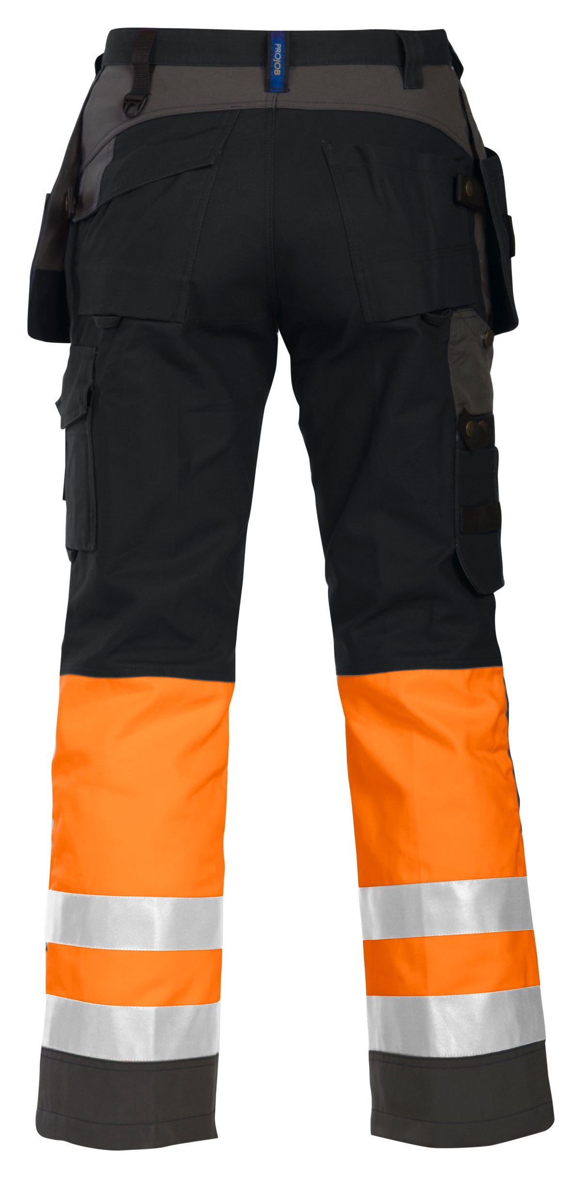 ProJob 6522 Arbeitshose mit Hängetaschen und Knieverstärkung EN ISO 20471 Klasse 1 Orange/Schwarz, Rückansicht