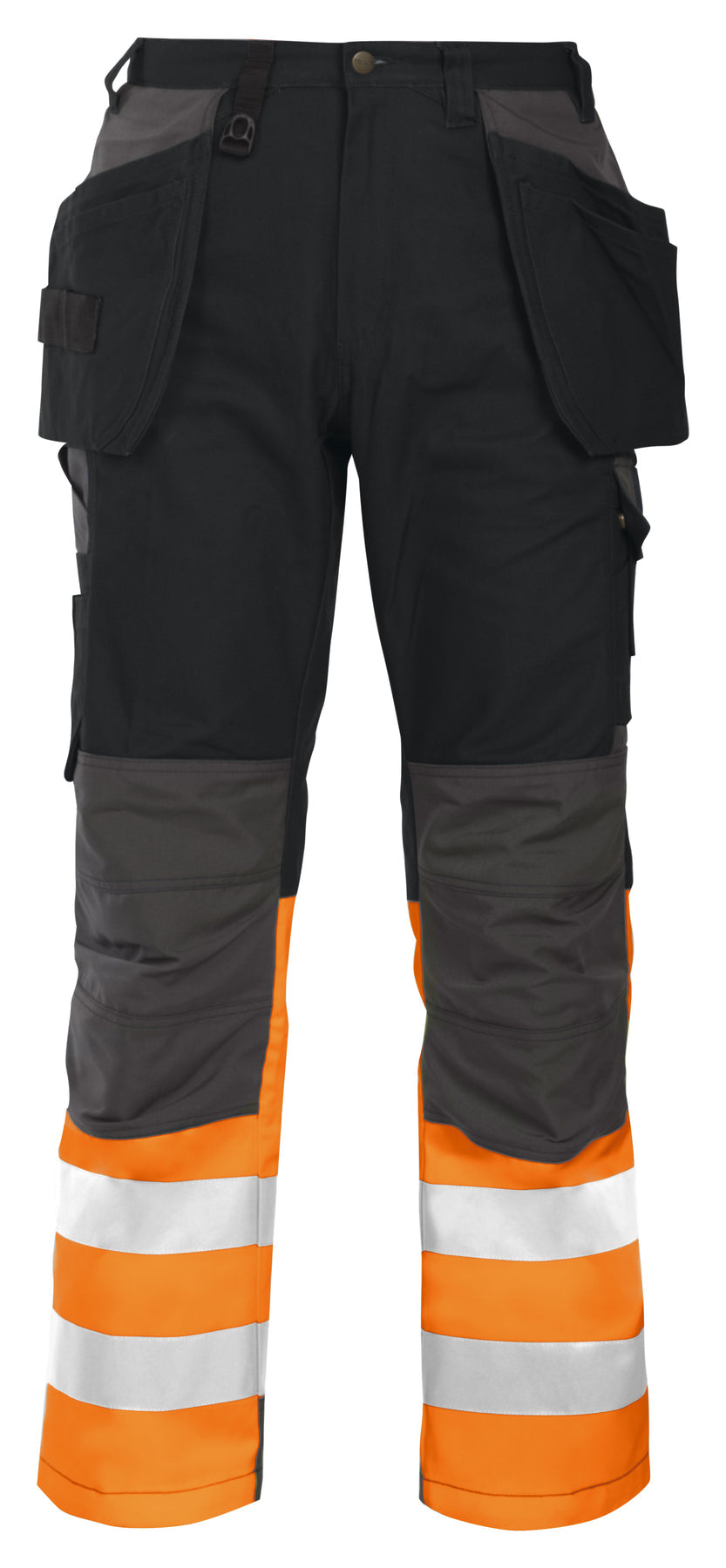 ProJob 6522 Arbeitshose mit Hängetaschen und Knieverstärkung EN ISO 20471 Klasse 1 Orange/Schwarz, Vorderansicht