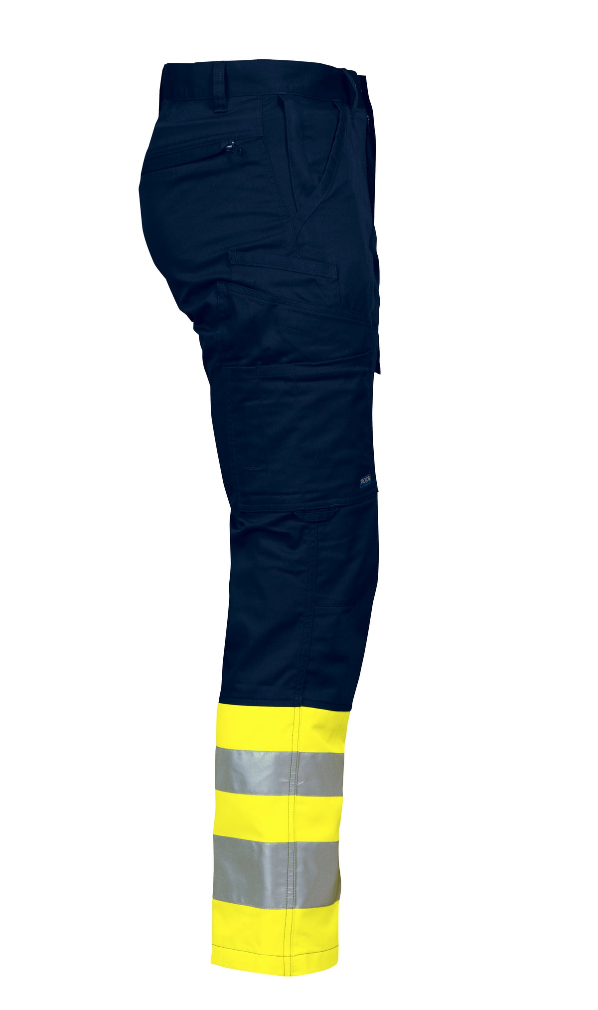 ProJob 6523 Arbeitshose EN ISO 20471 Klasse 1 Moderner Schnitt Gelb/Marine, Seitenansicht rechts