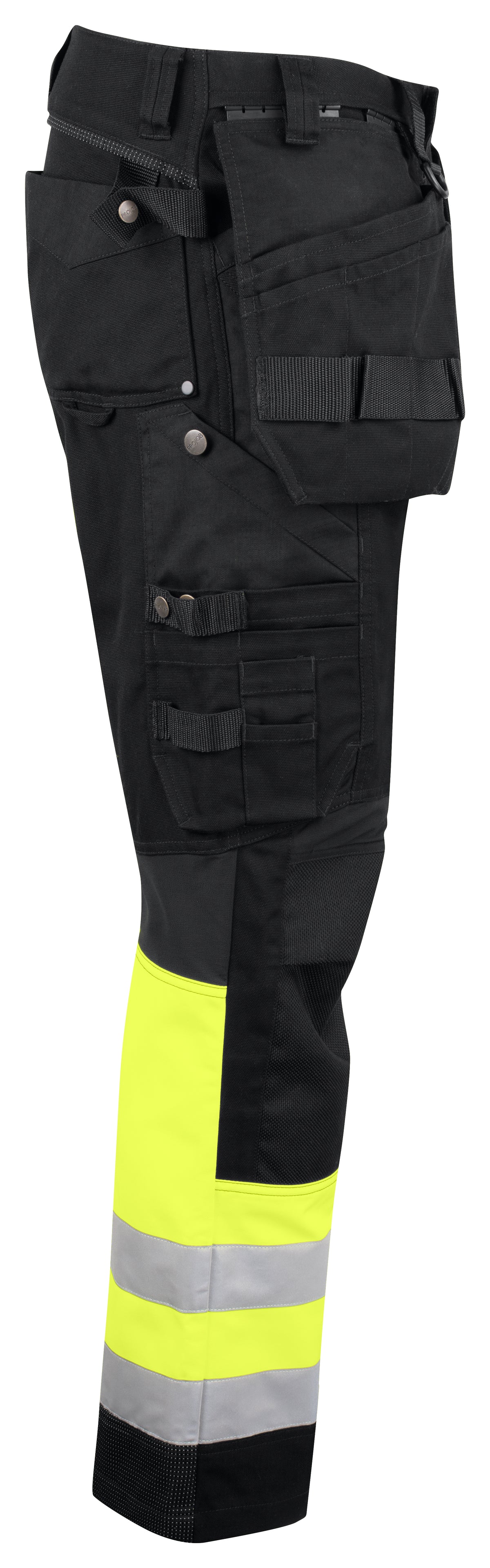 ProJob 6524 Warnschutz Arbeitshose mit Hängetaschen Gelb/Schwarz, Seitenansicht rechts