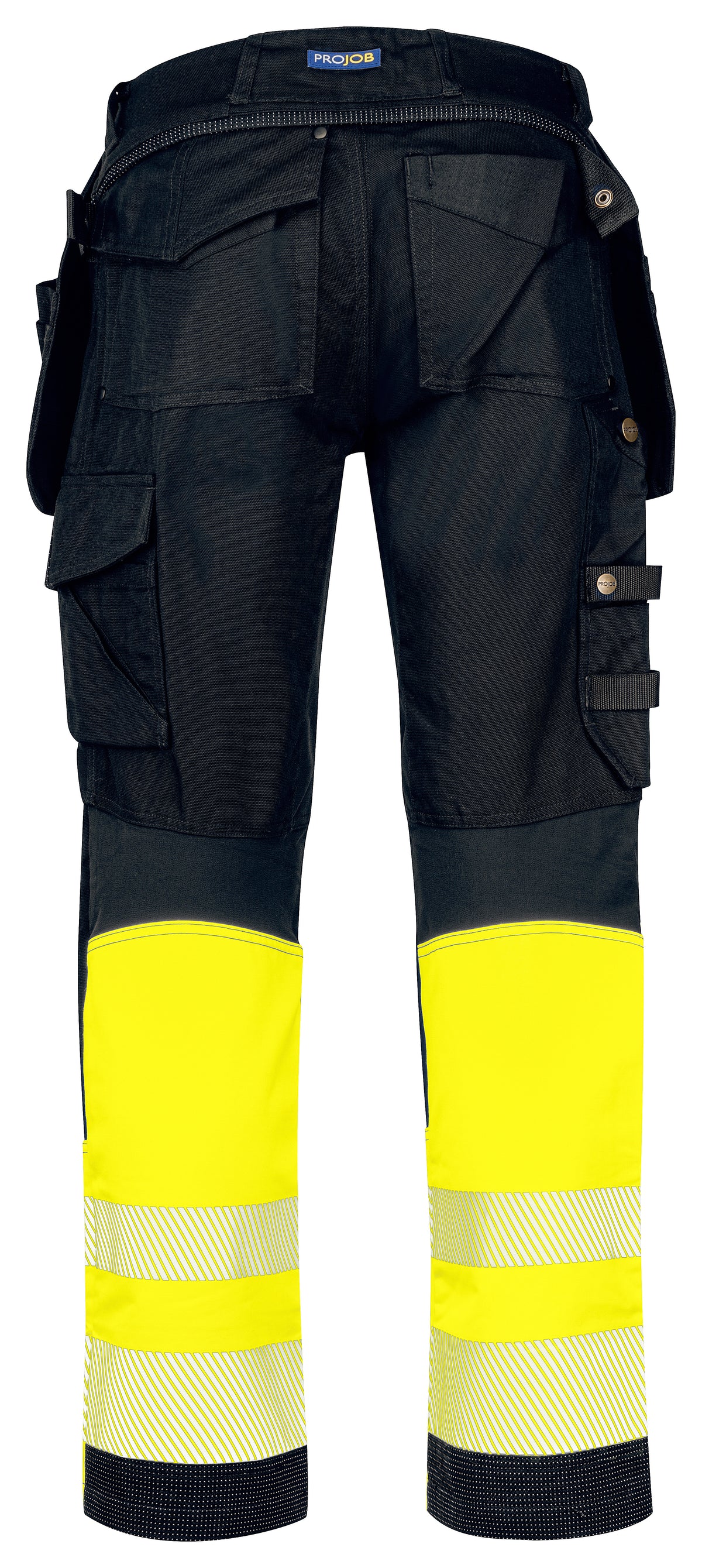 ProJob 6525 Warnschutz Arbeitshose mit Hängetaschen EN ISO 20471 Klasse 1 Gelb/Schwarz, Rückansicht