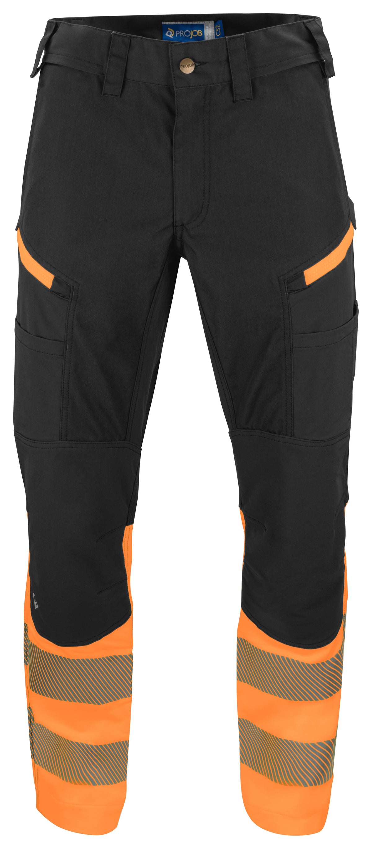 ProJob 6528 Stretch Arbeitshose EN ISO 20471 Klasse 1 Moderner Schnitt Orange/Schwarz, Vorderansicht